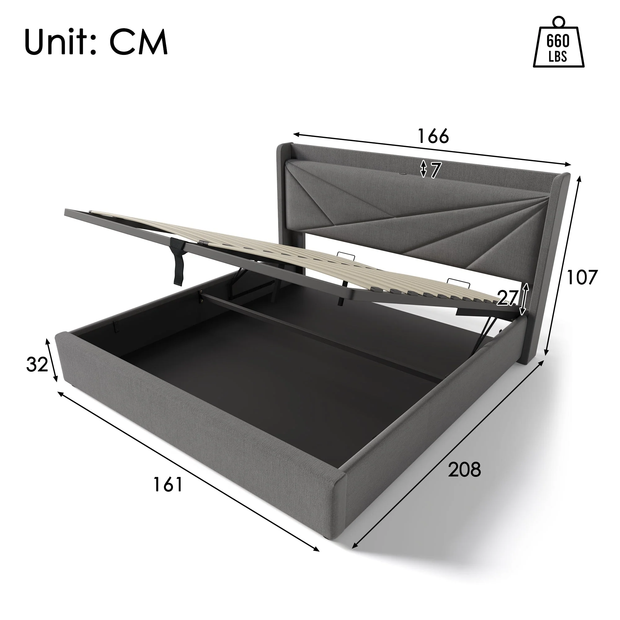 Upholstered Double Bed, Storage with USB-C Headboard, Linen - Image 10
