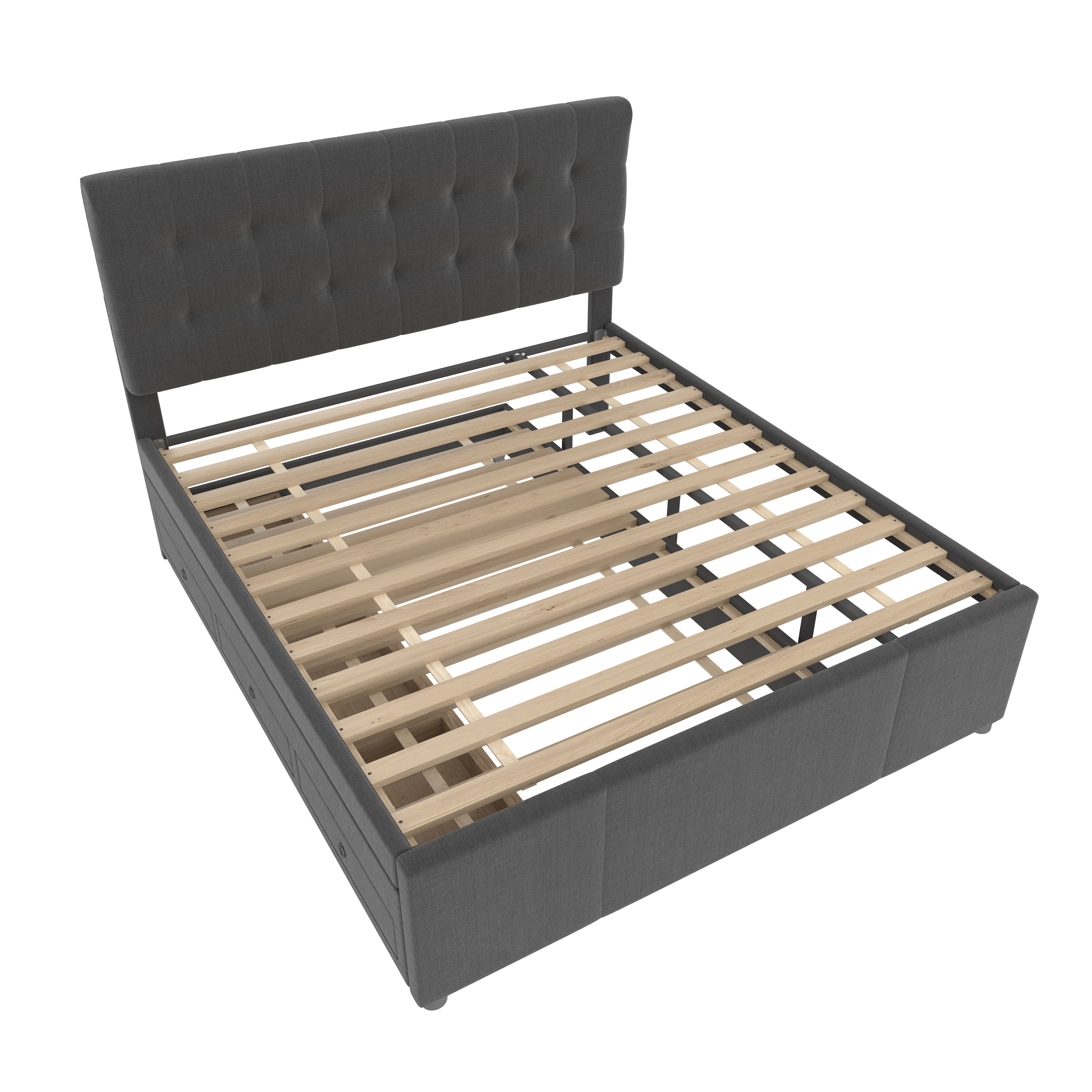 Upholstered Double Bed with 3 Drawers and Extendable Bed, 140x200cm, Grey - Image 7