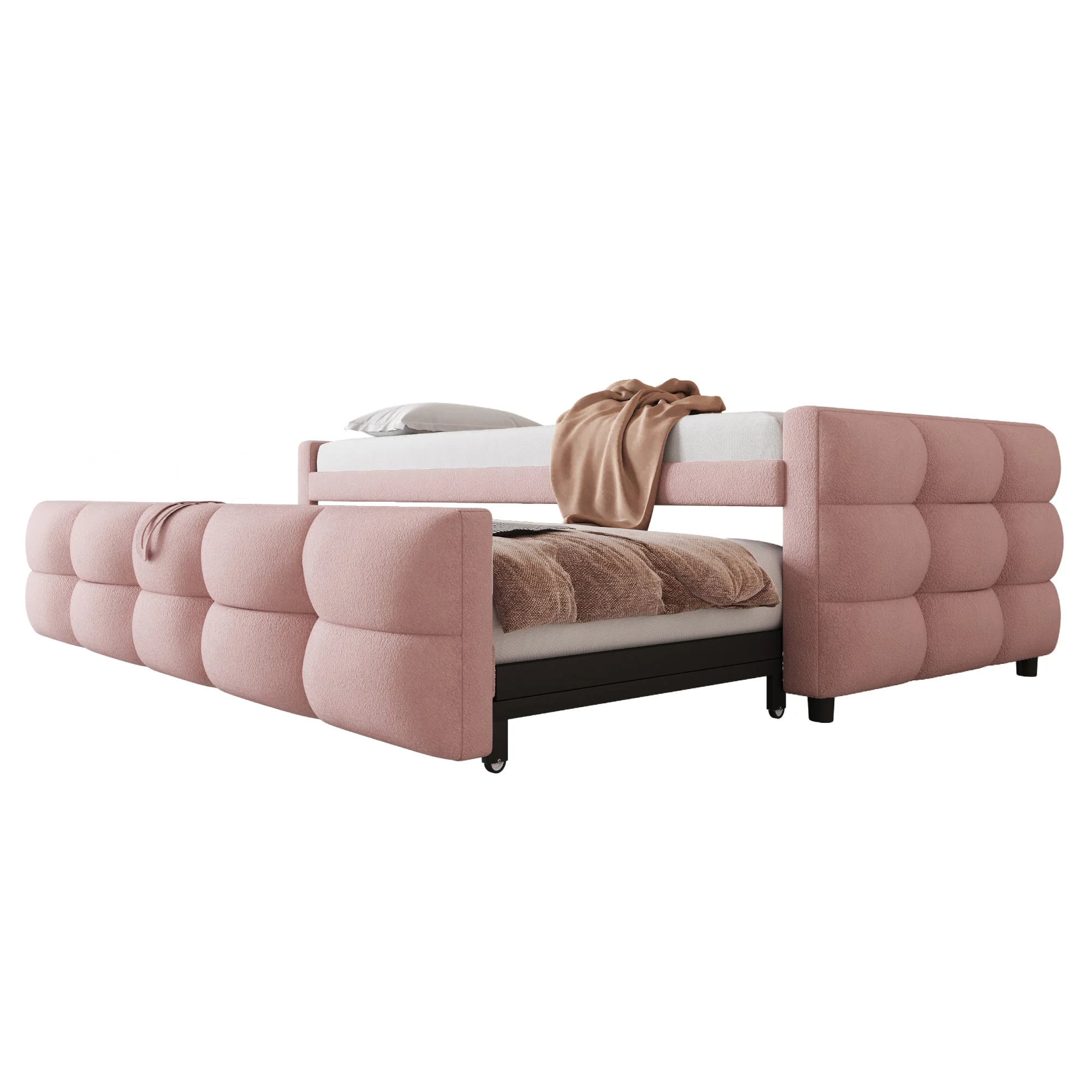 Upholstered Extendable Sofa Bed with Slatted Base, 90/180x190cm, Pink Teddy Velvet - Image 7