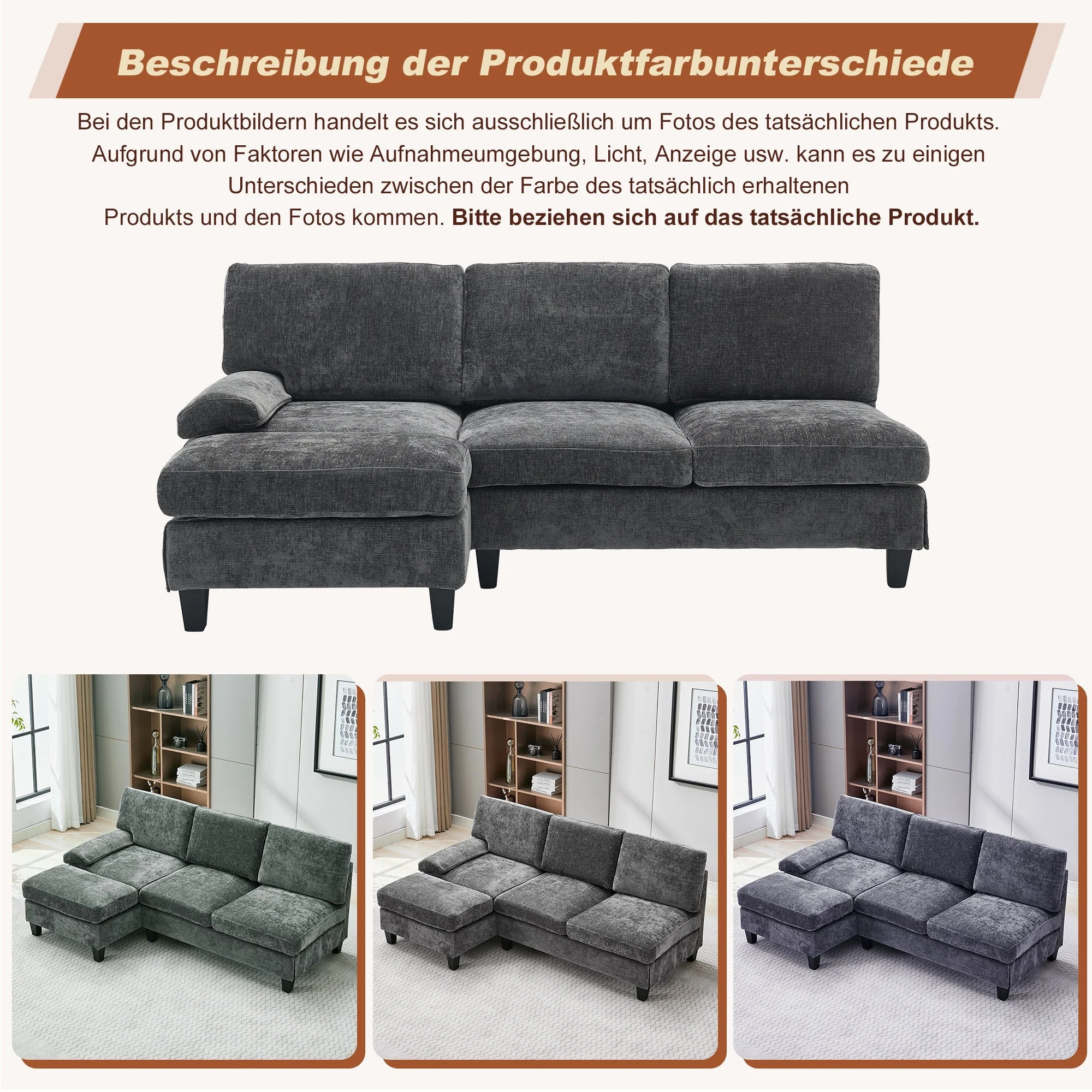 Upholstered L-Shaped Sleeper Sofa 3-Seater Corner 194x118x81cm - Grey - Image 7