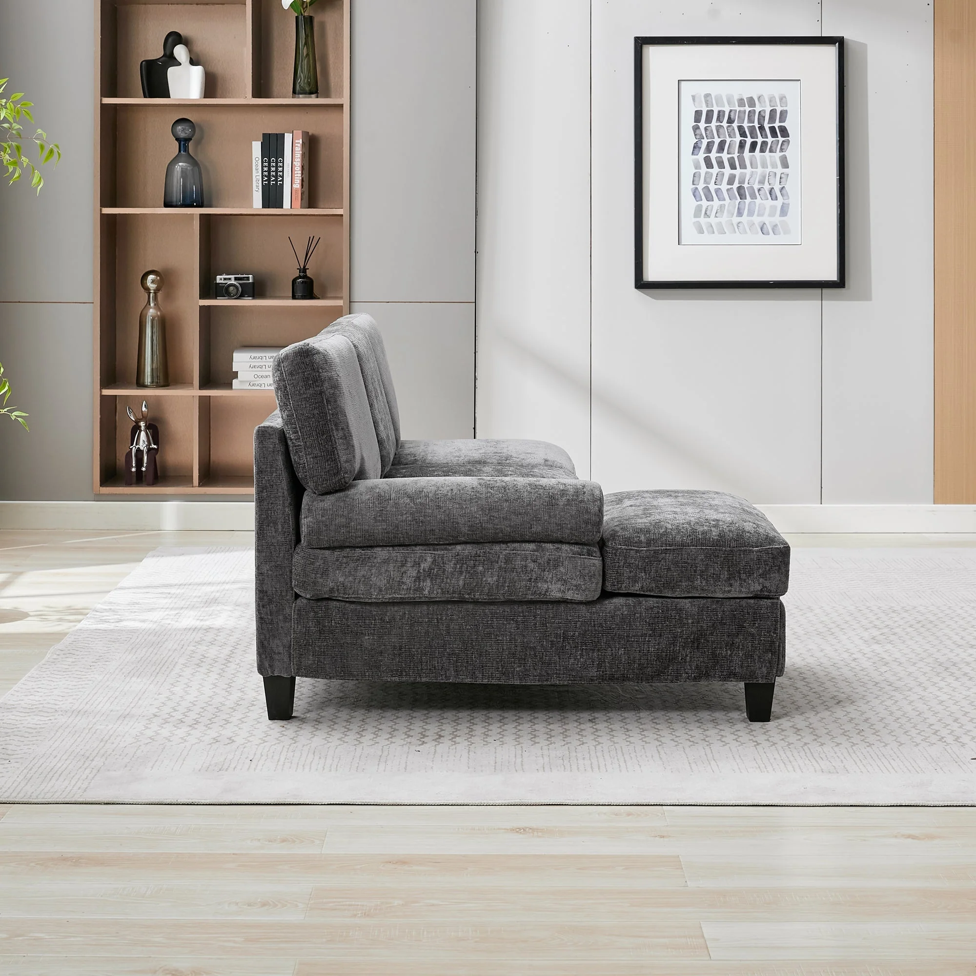 Upholstered L-Shaped Sleeper Sofa 3-Seater Corner 194x118x81cm - Grey - Image 9