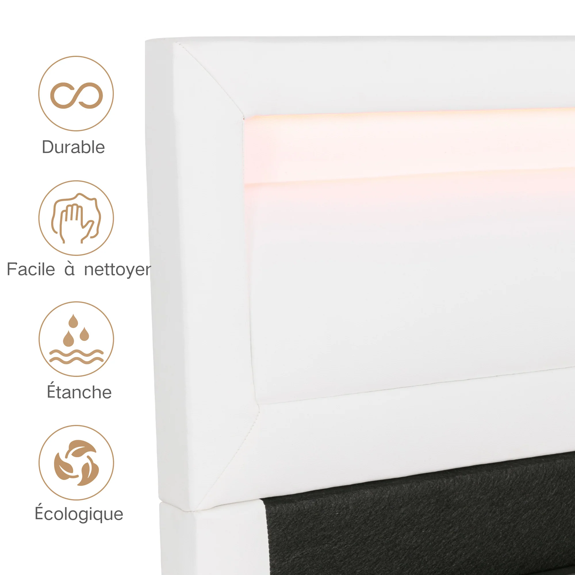Upholstered LED Bed 140x190cm Storage & Illuminated Headboard Faux Leather White - Image 5
