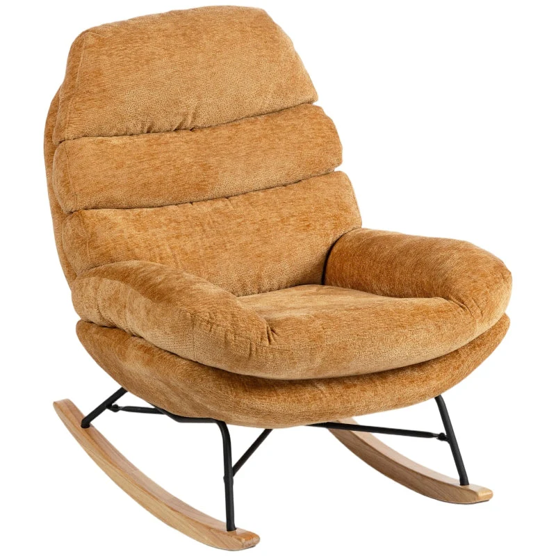 Upholstered Rocking Chair with Steel Legs & Wooden Runners, Yellow - Image 8