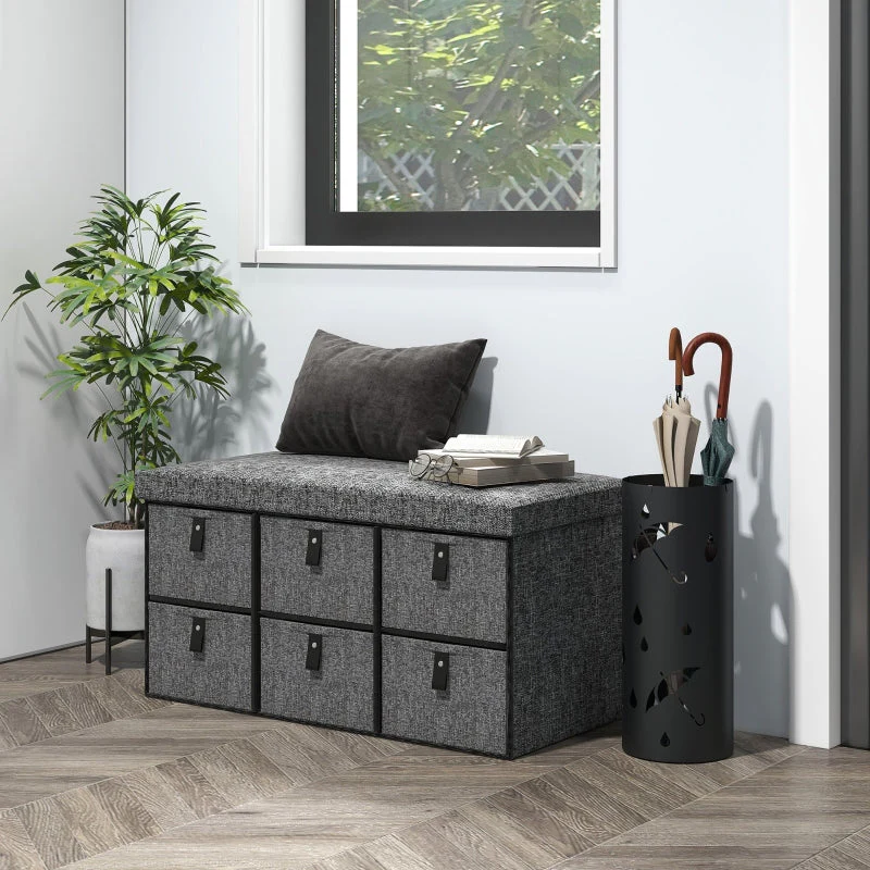 Upholstered Shoe Bench with 6 Storage Compartments Linen Look Grey