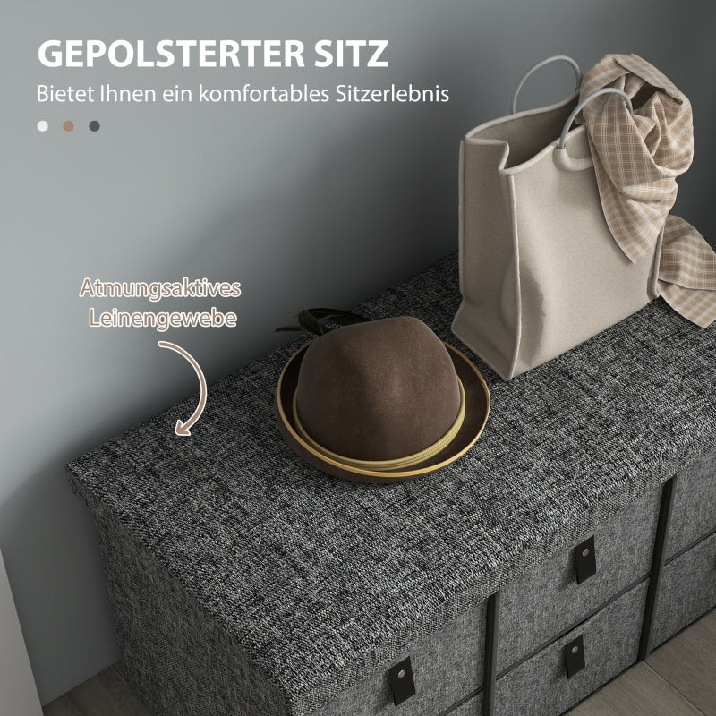Upholstered Shoe Bench with 6 Storage Compartments Linen Look Grey - Image 4
