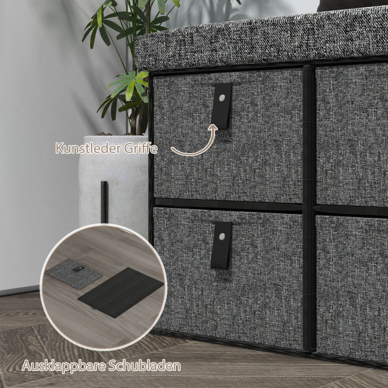 Upholstered Shoe Bench with 6 Storage Compartments Linen Look Grey - Image 6