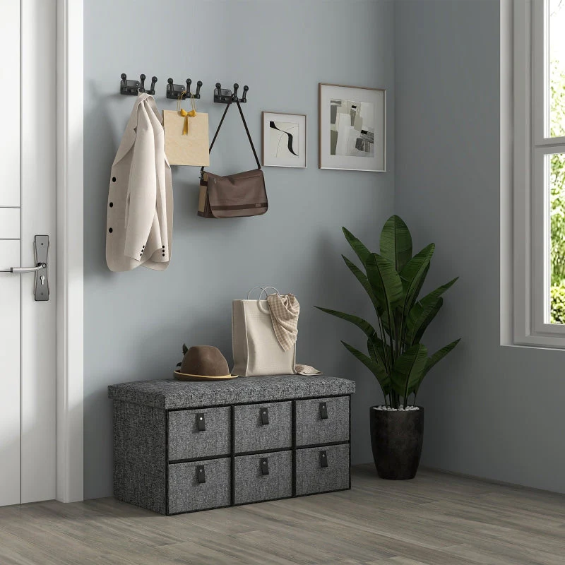Upholstered Shoe Bench with 6 Storage Compartments Linen Look Grey - Image 7