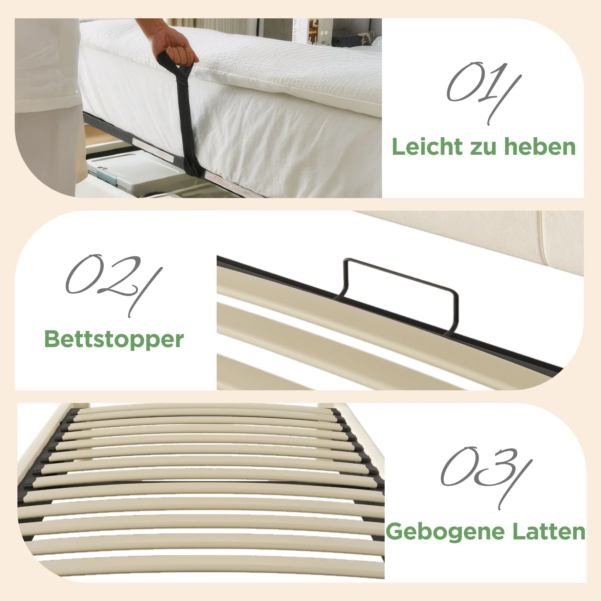 Upholstered Single Bed 90x200cm Adjustable Storage Headboard Hydraulic LED & USB/Type-C Charging Velvet Beige - Image 4