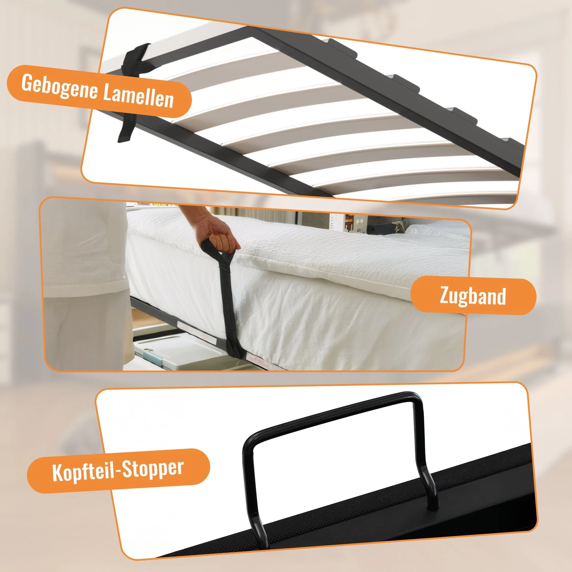 Upholstered Single Bed 90x200cm Hydraulic Storage Cup Holder Charging - Linen Beige - Image 5