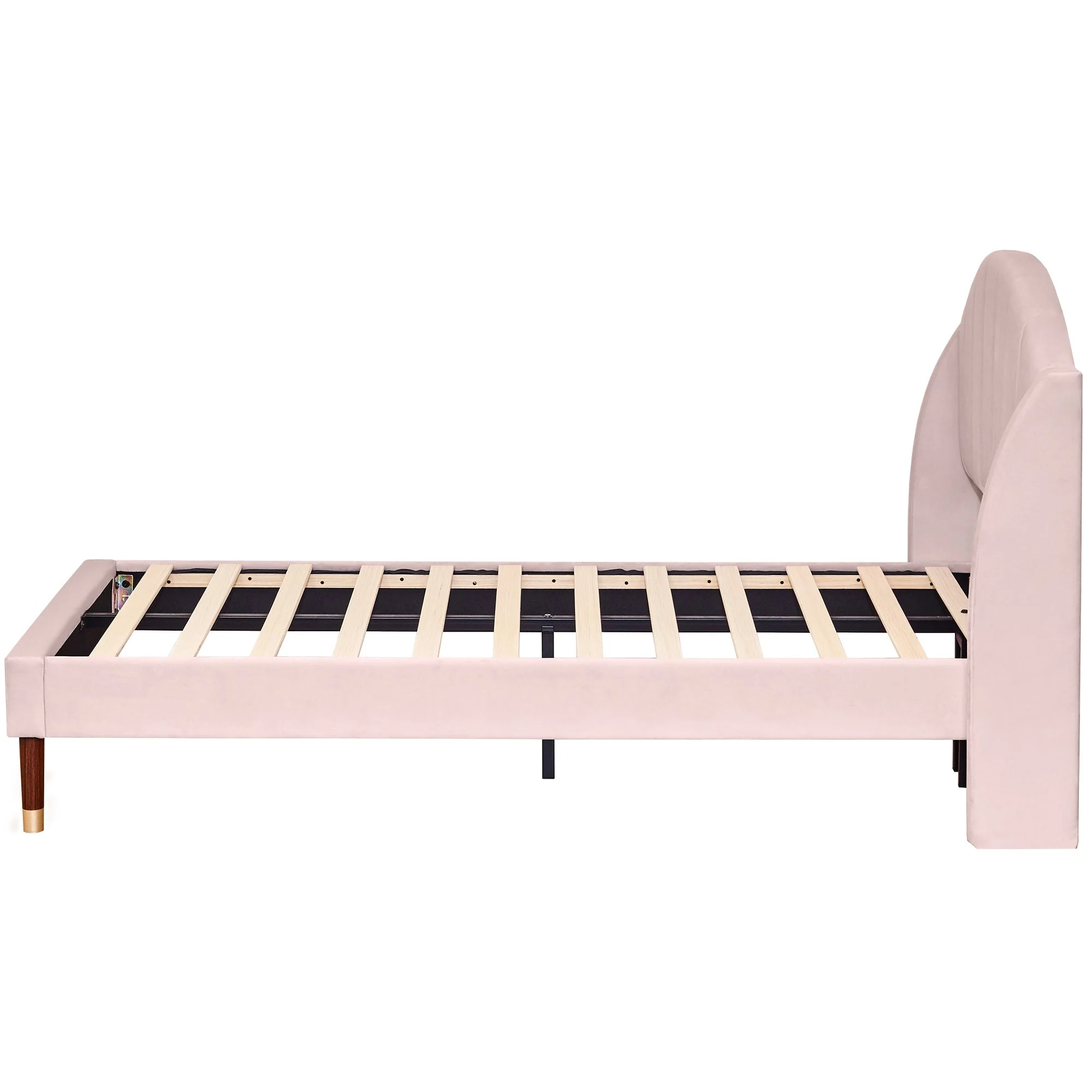 Upholstered Single Bed 90x200cm Slatted Base Headboard - Velvet Pink - Image 9