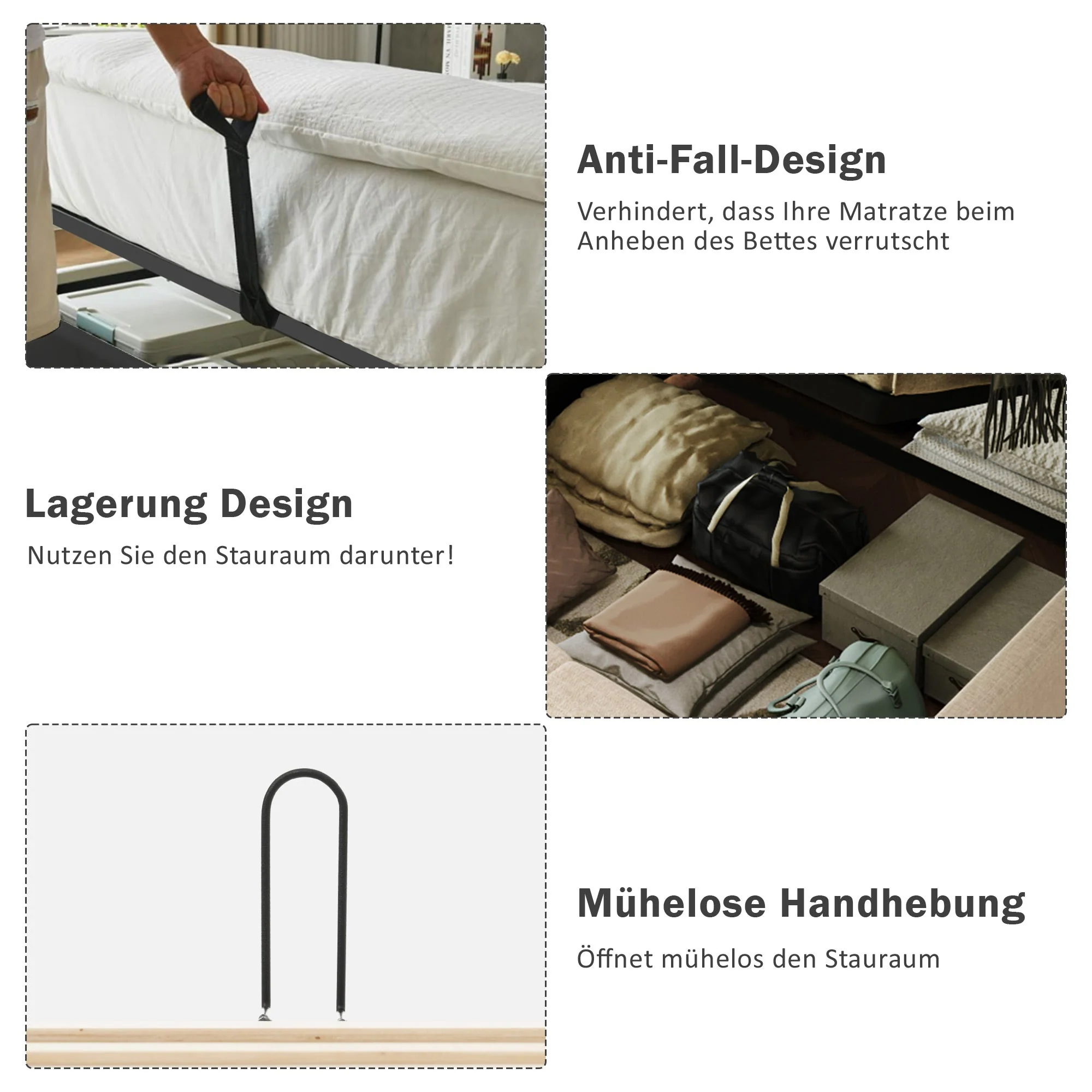 Upholstered Single Bed, Hydraulic Storage with USB Type-C, Beige Linen - Image 6