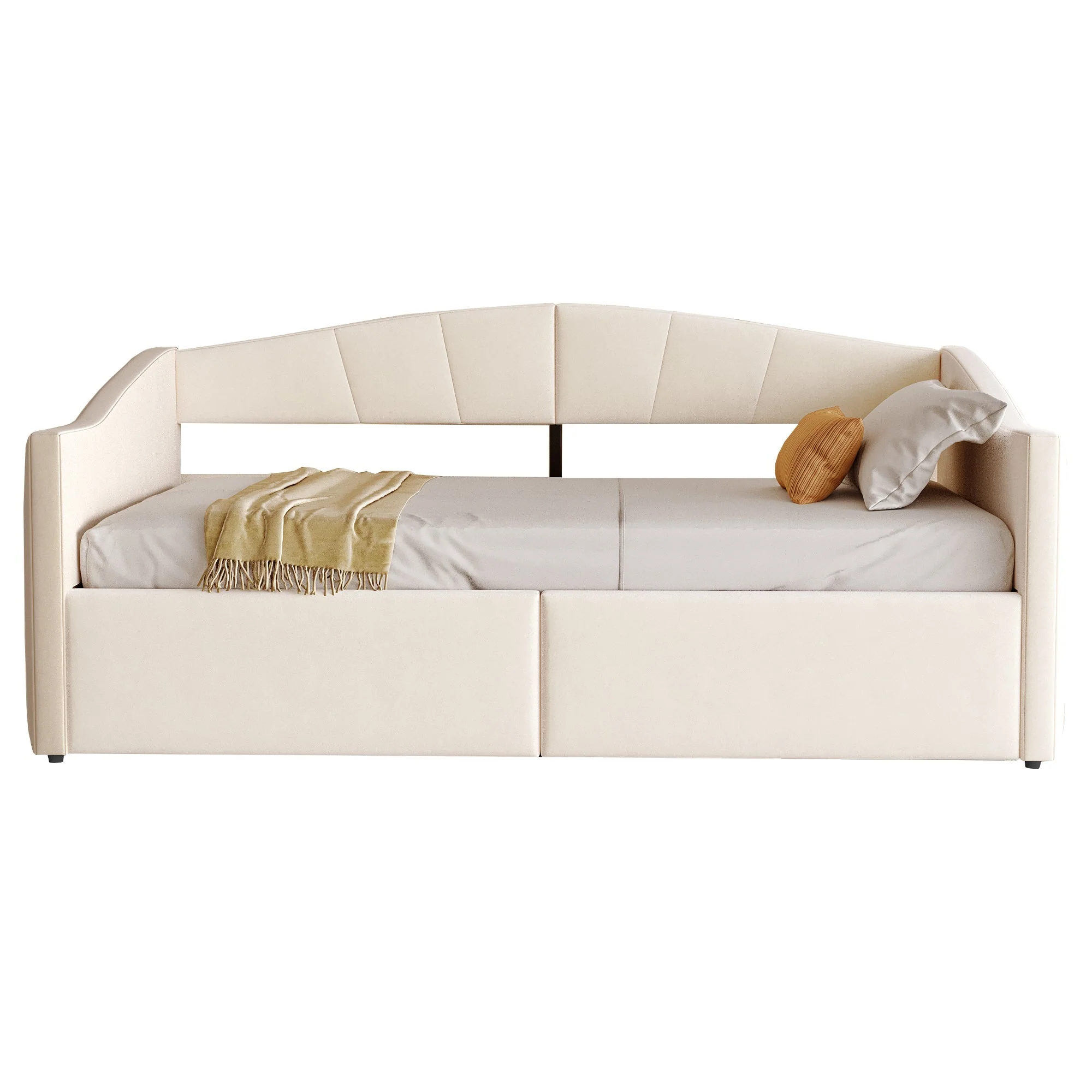 Upholstered Single Sofa Bed 90x200cm Hydraulic Storage Armrests Striped - Velvet Beige - Image 9
