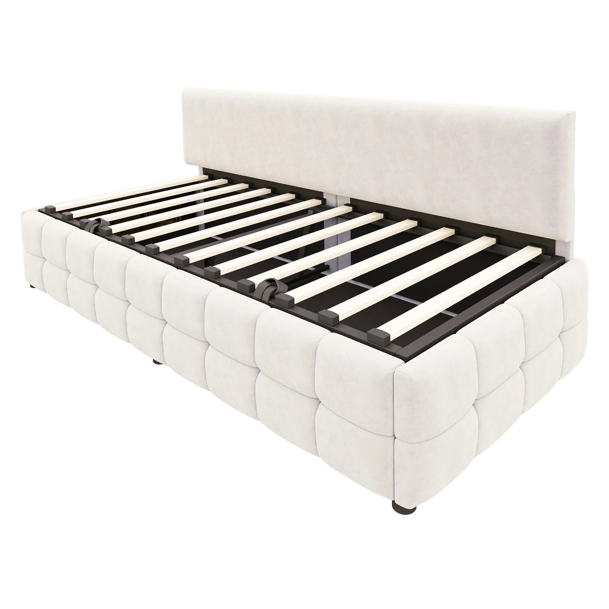 Upholstered Single Sofa Bed 90x200cm Hydraulic Storage Check Pattern - Beige Velvet - Image 9