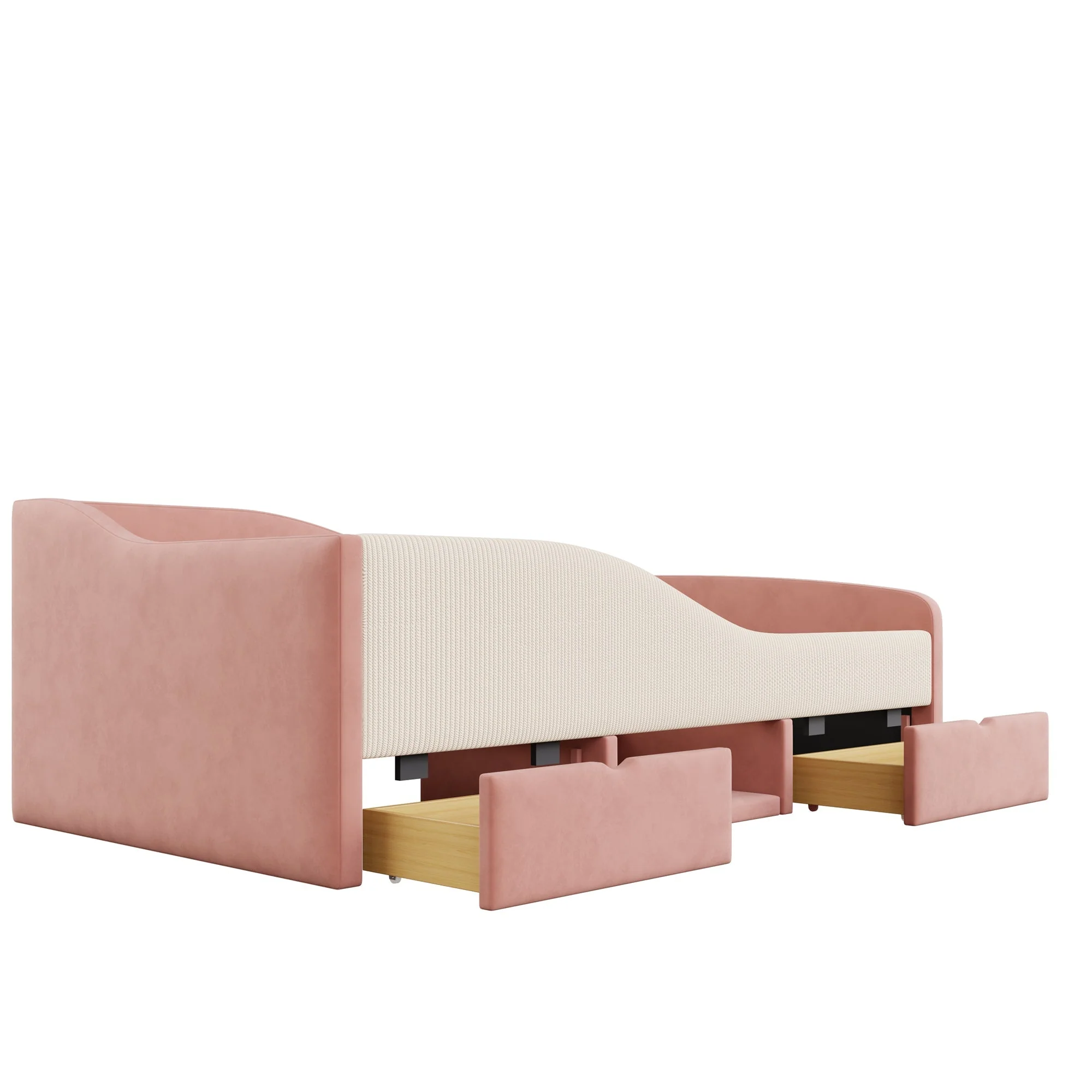 Upholstered Sofa Bed 90x190cm Multifunctional with Two Drawers and Railings Pink/Cream Velvet - Image 10