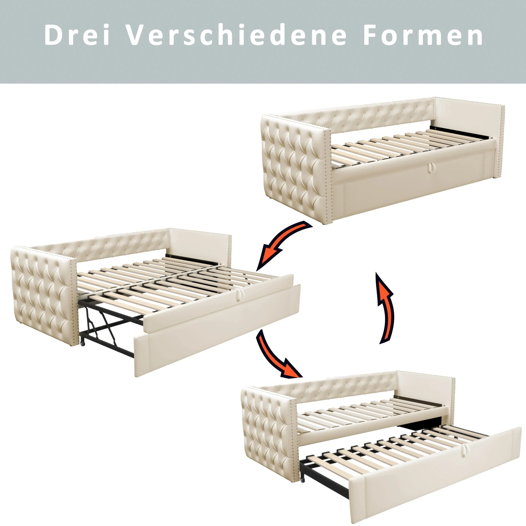 Upholstered Sofa Bed 90x200cm Extendable Guest Bed - Velvet Beige - Image 7