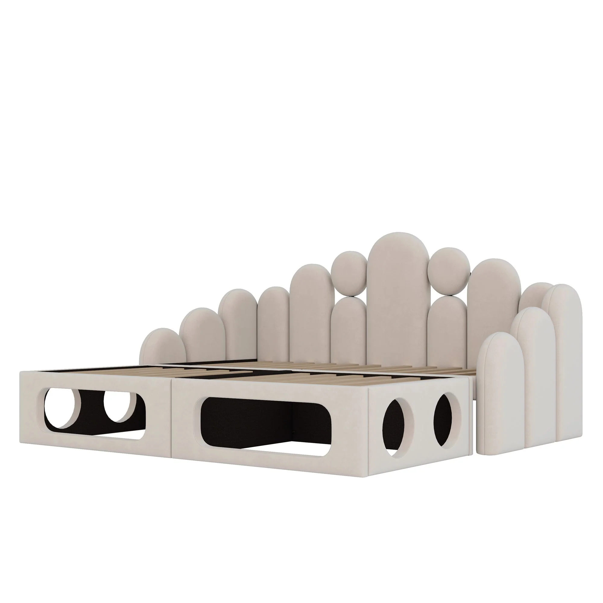 Upholstered Sofa Bed with Pet Bed, 2-in-1 Multifunctional, 180x200cm, Beige Velvet - Image 6