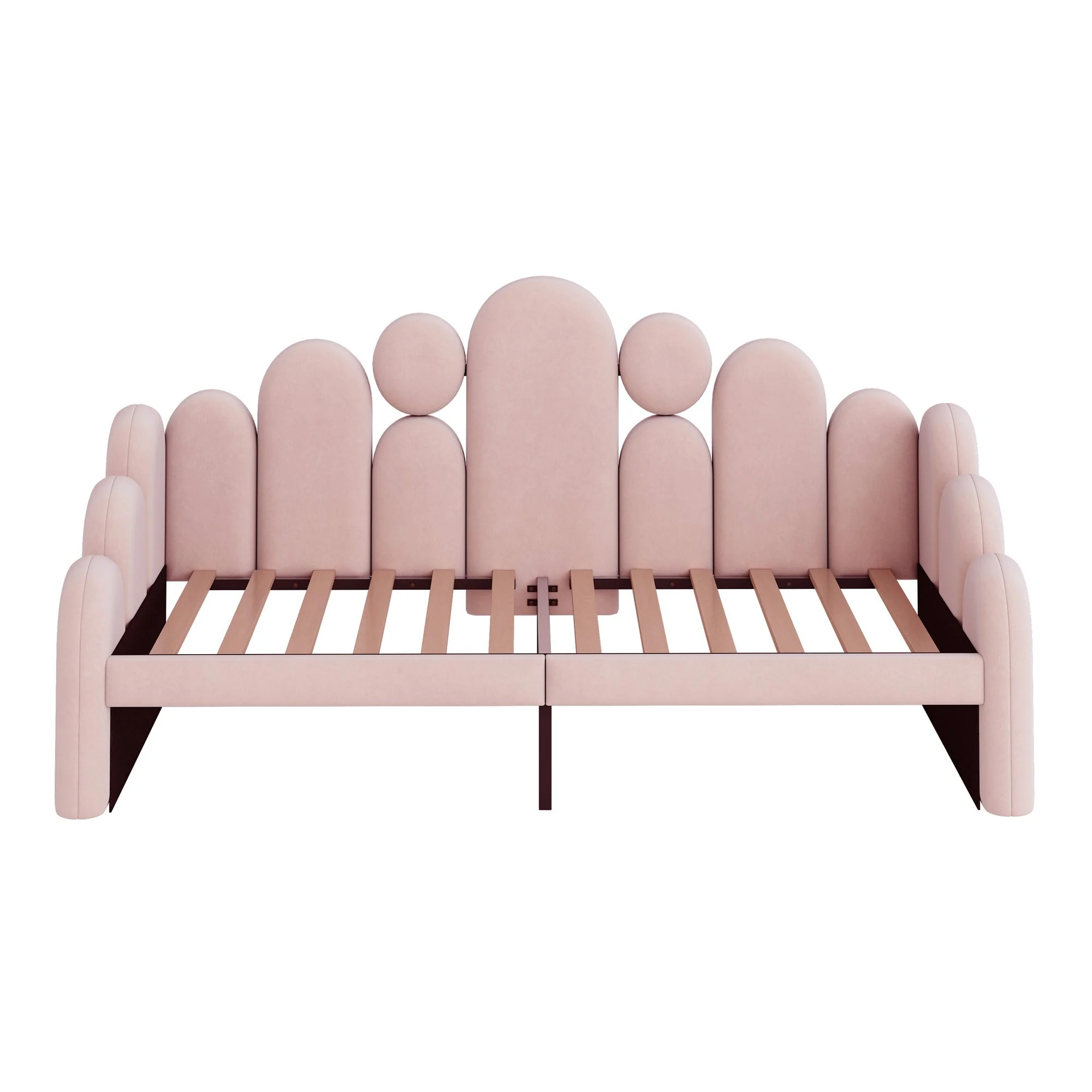 Upholstered Sofa Bed with Pet Bed and Backrest, 180x200cm, Pink Velvet - Image 6