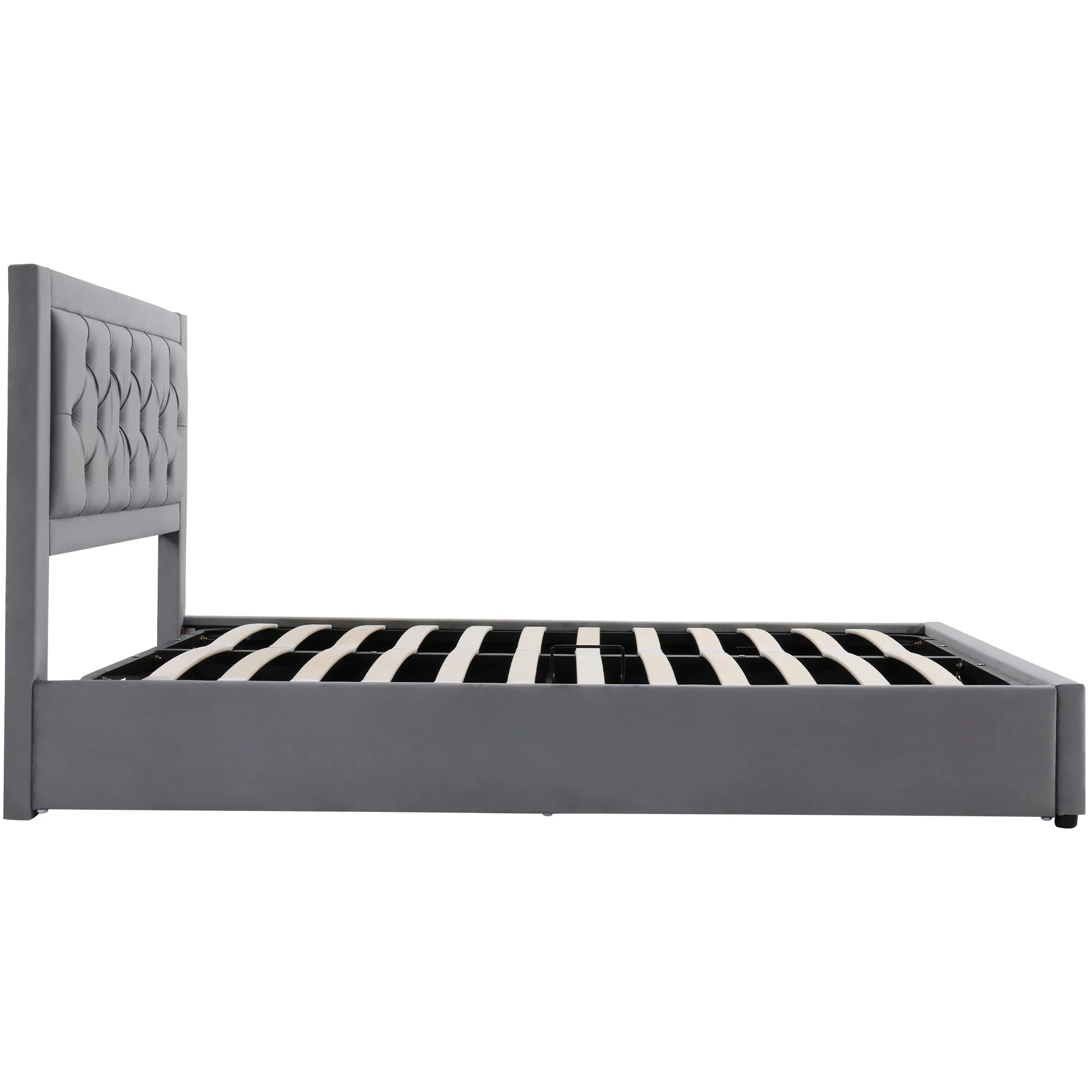 Upholstered Storage Bed with Chesterfield Headboard and Drawers, 140x200cm, Grey Velvet - Image 10
