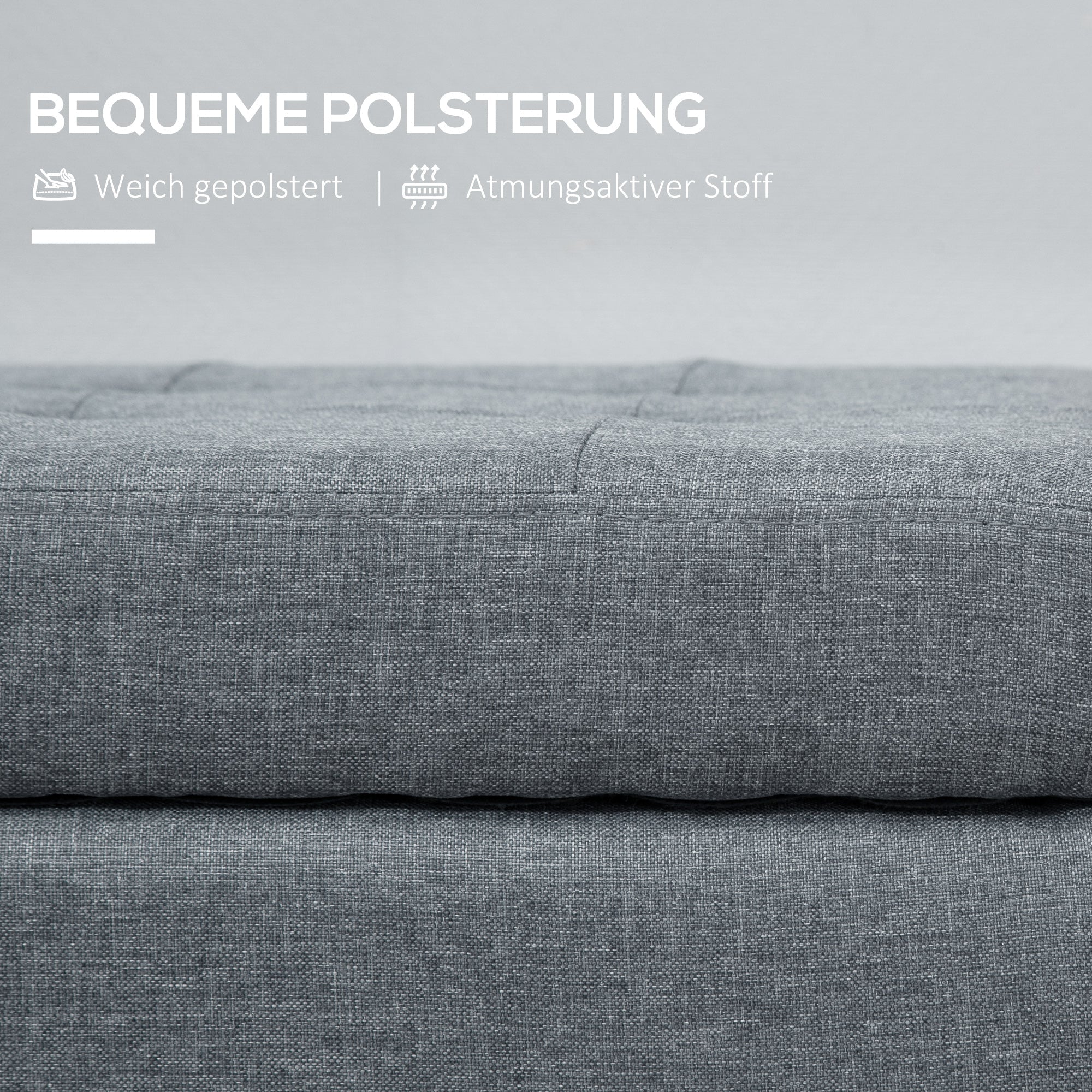 Upholstered Storage Bench with Lid, Linen Look, Grey - Image 6