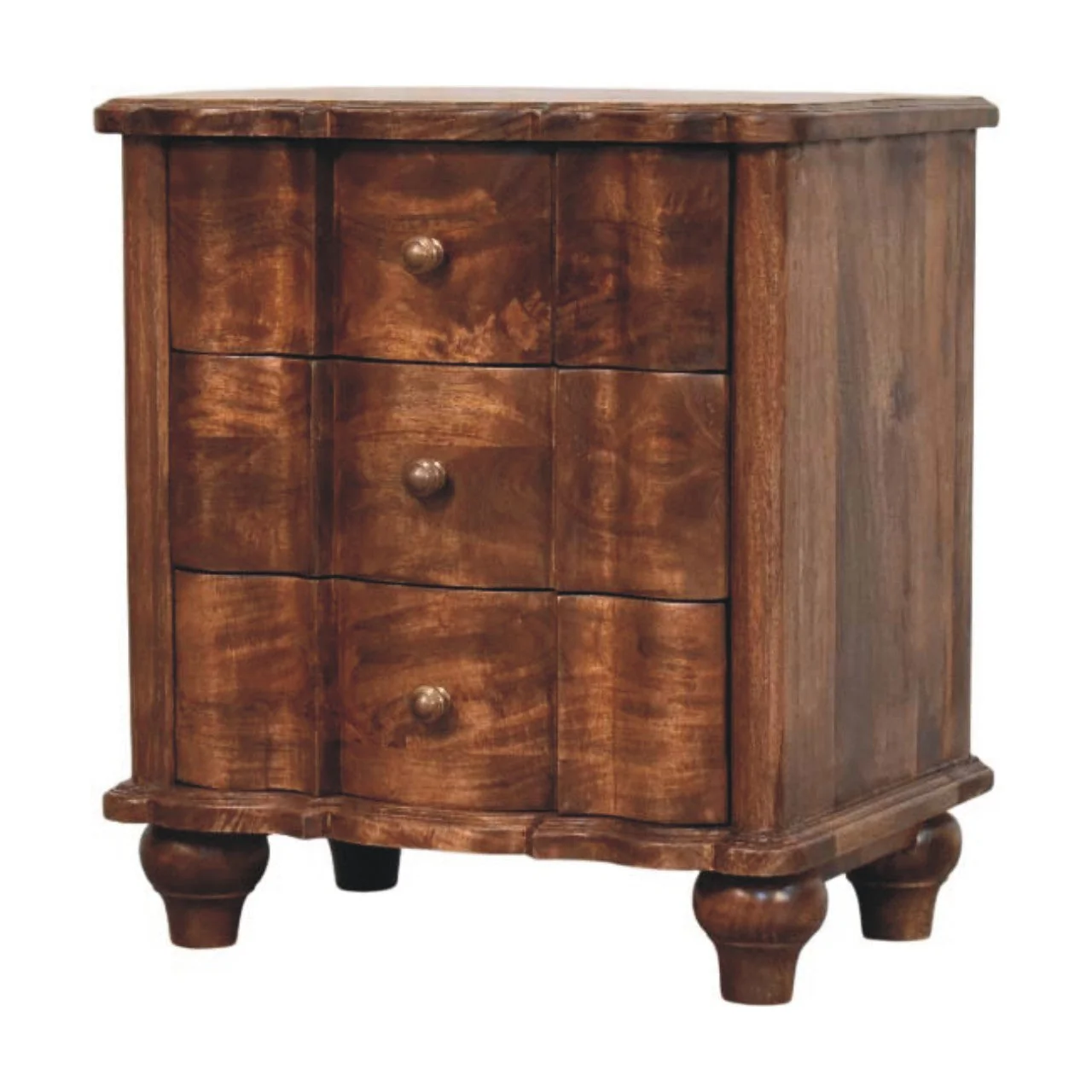 Valencia Bedside with 3 Drawers, Solid Wood Brown