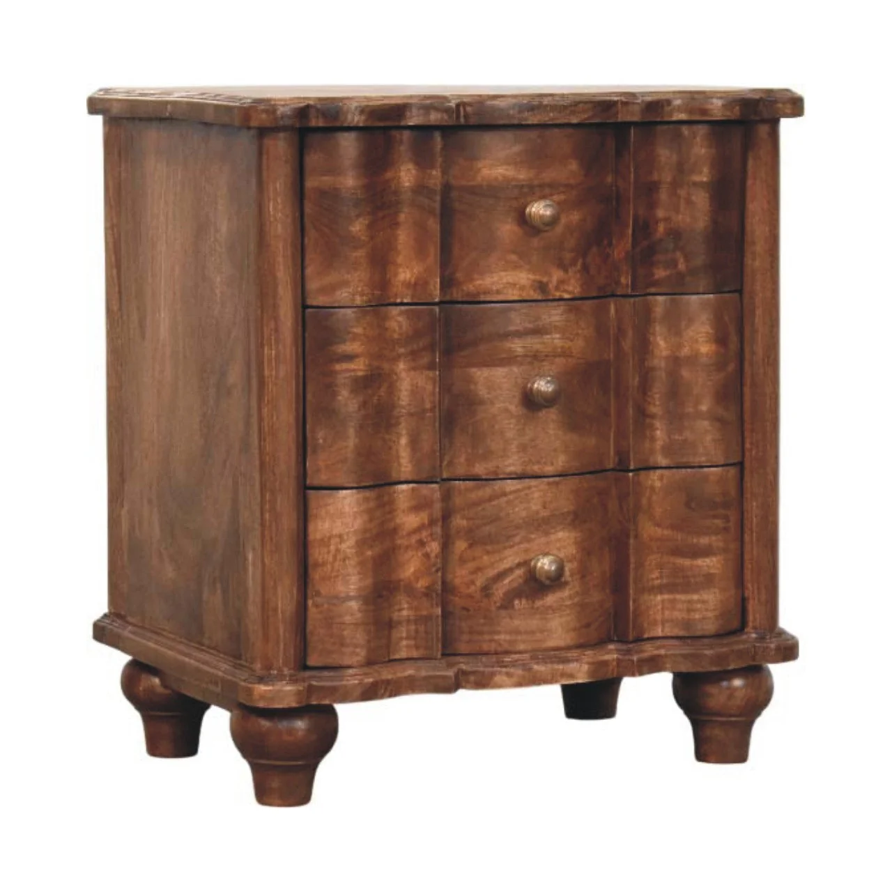 Valencia Bedside with 3 Drawers, Solid Wood Brown - Image 2