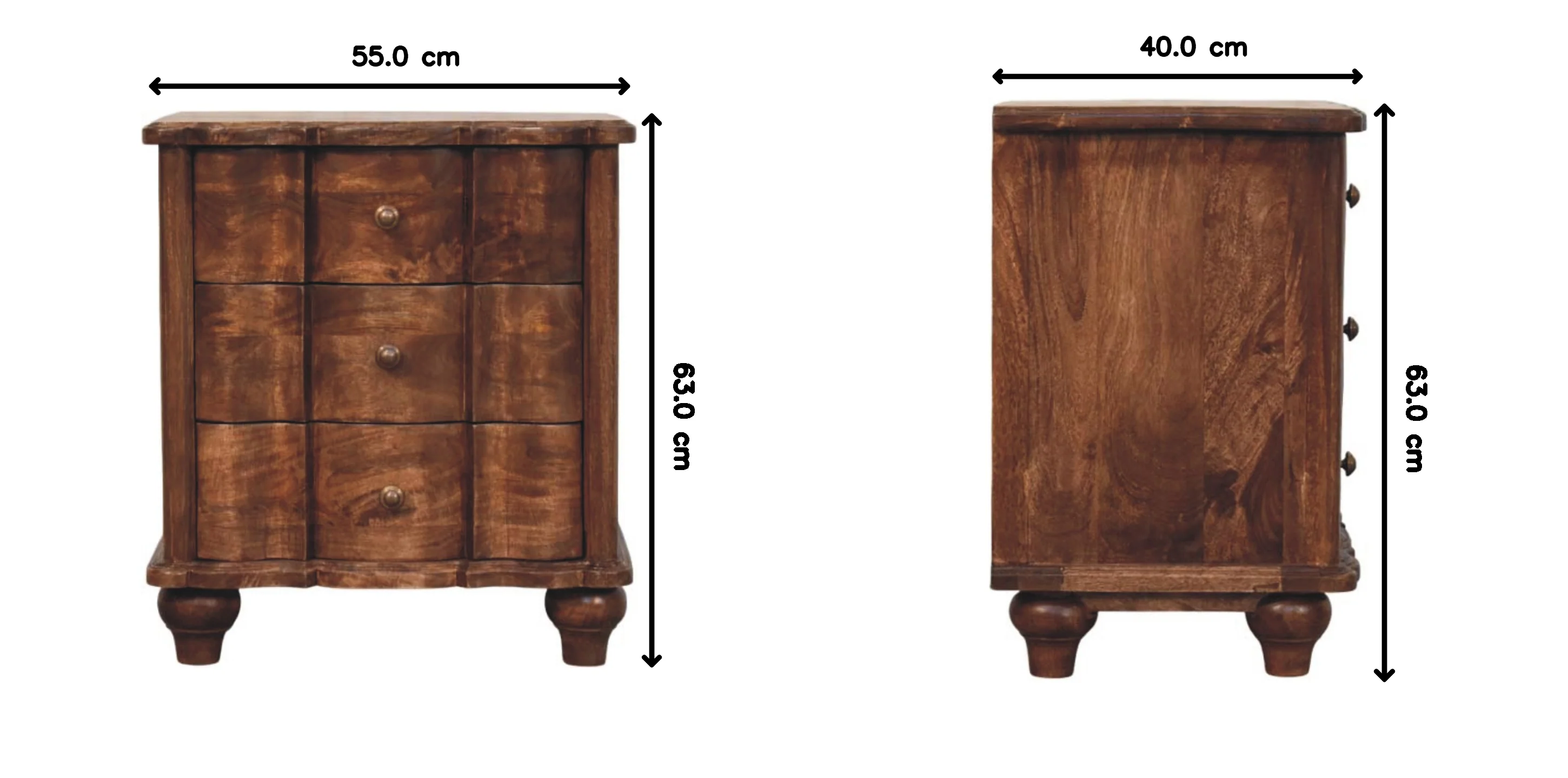Valencia Bedside with 3 Drawers, Solid Wood Brown - Image 4