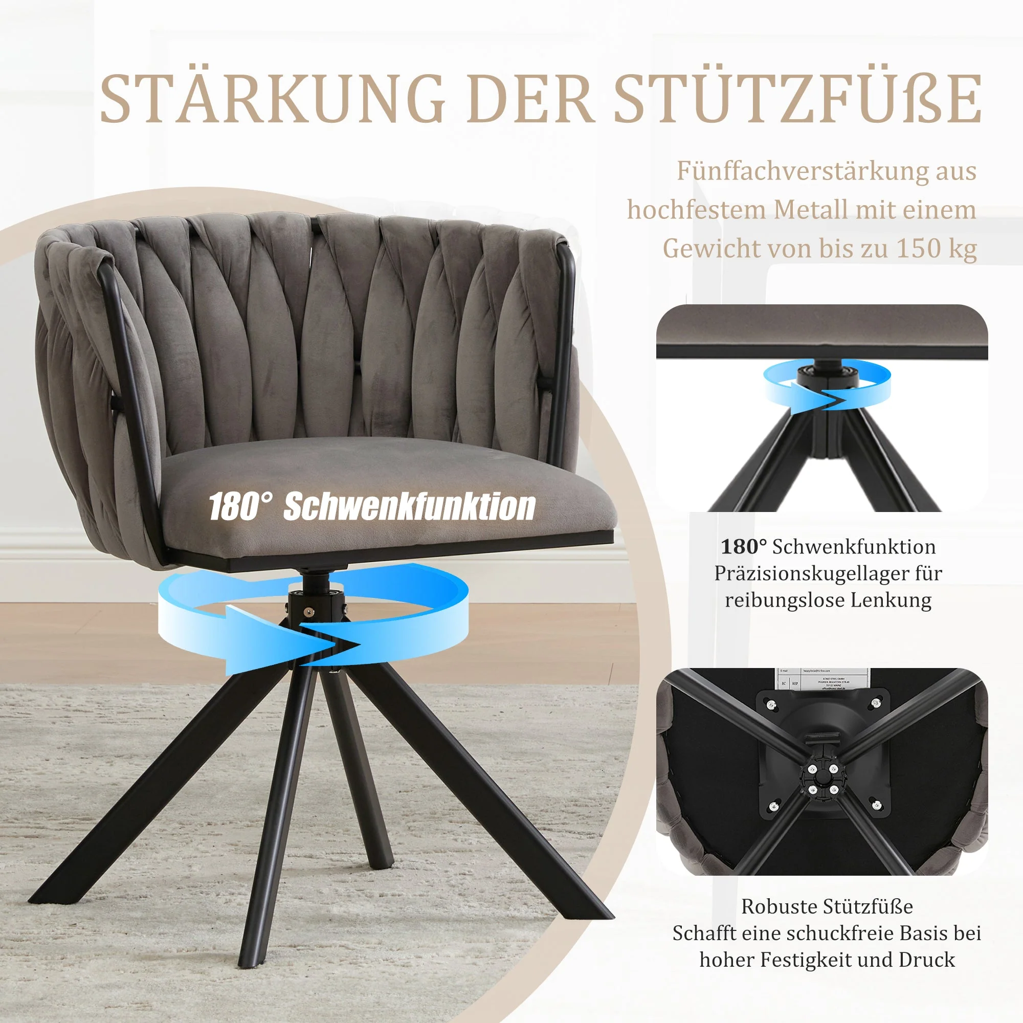 Velour Armchair, 180° Swivel, Ergonomic, Heavy-Duty Metal Frame - Image 12