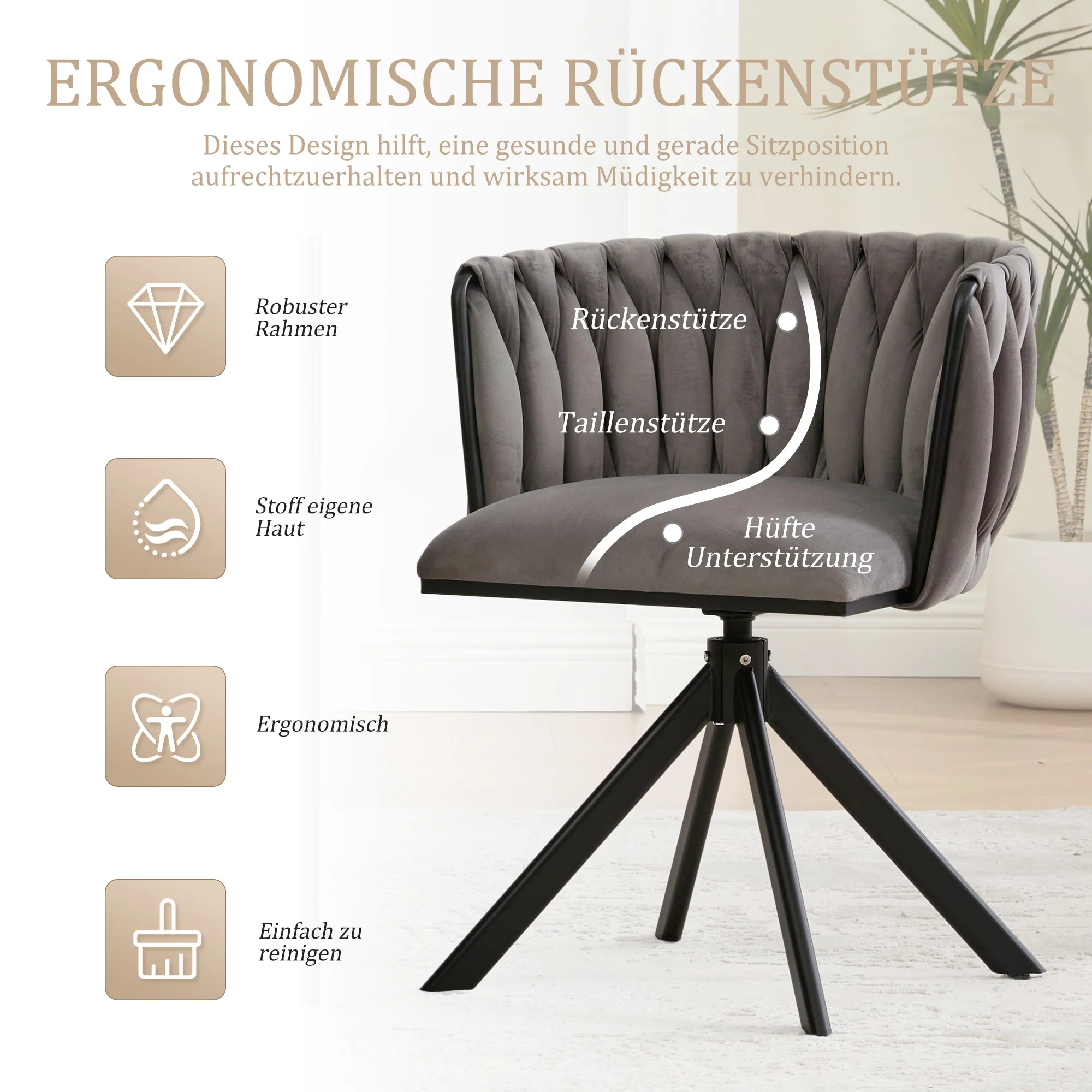 Velour Armchair, 180° Swivel, Ergonomic, Heavy-Duty Metal Frame - Image 13