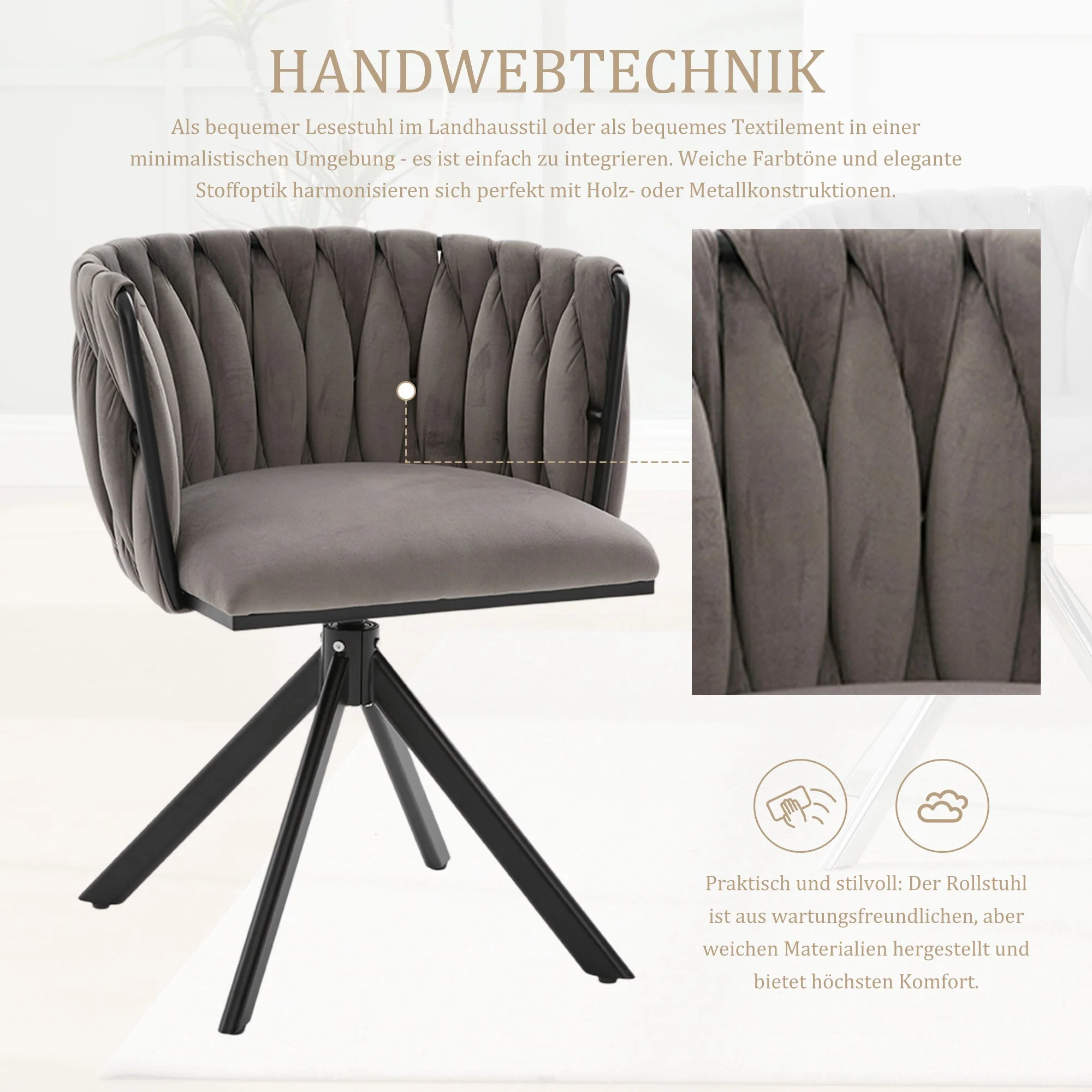 Velour Armchair, 180° Swivel, Ergonomic, Heavy-Duty Metal Frame - Image 14