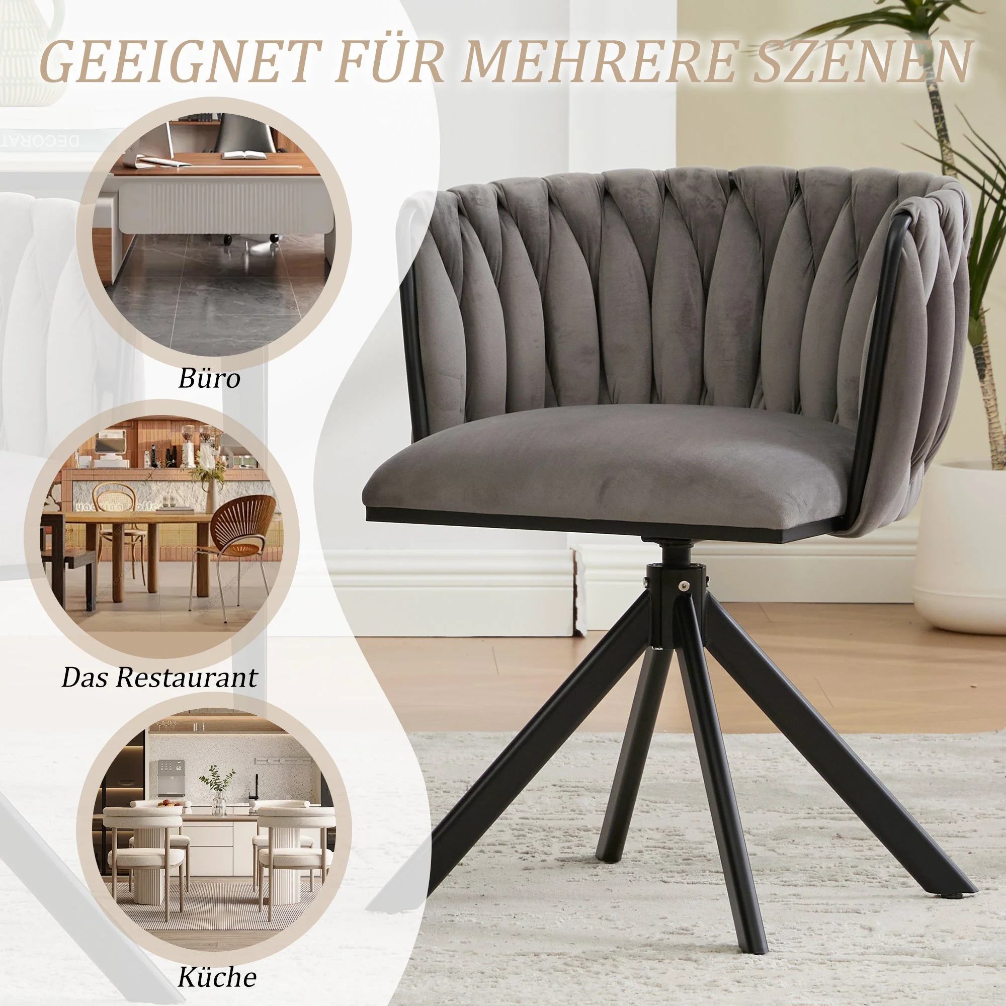 Velour Armchair, 180° Swivel, Ergonomic, Heavy-Duty Metal Frame - Image 15