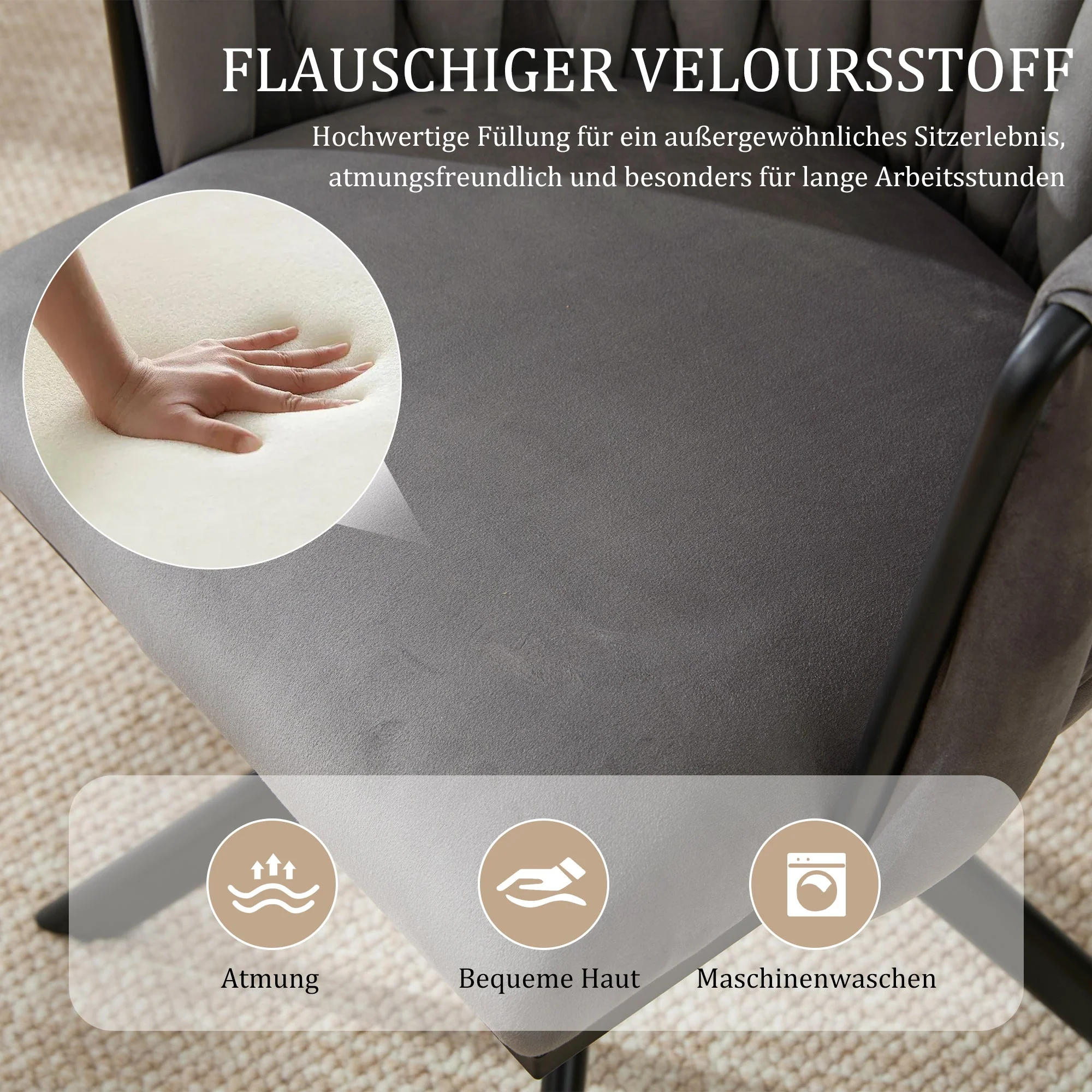 Velour Armchair, 180° Swivel, Ergonomic, Heavy-Duty Metal Frame - Image 17