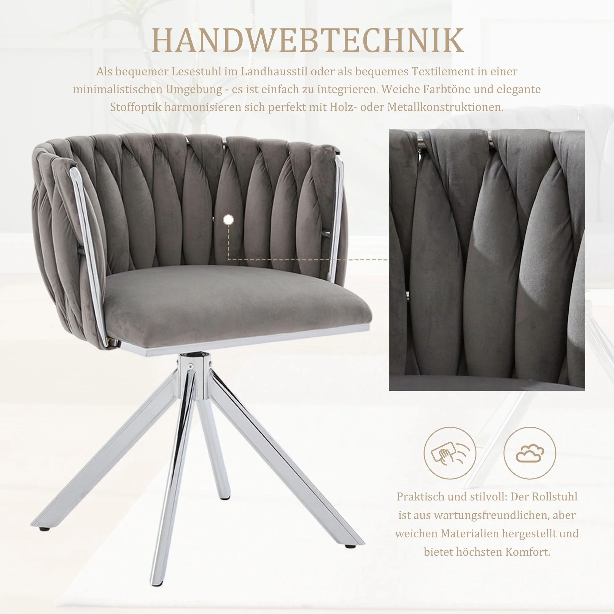 Velour Armchair, 180° Swivel, Ergonomic, Heavy-Duty Metal Frame - Image 5