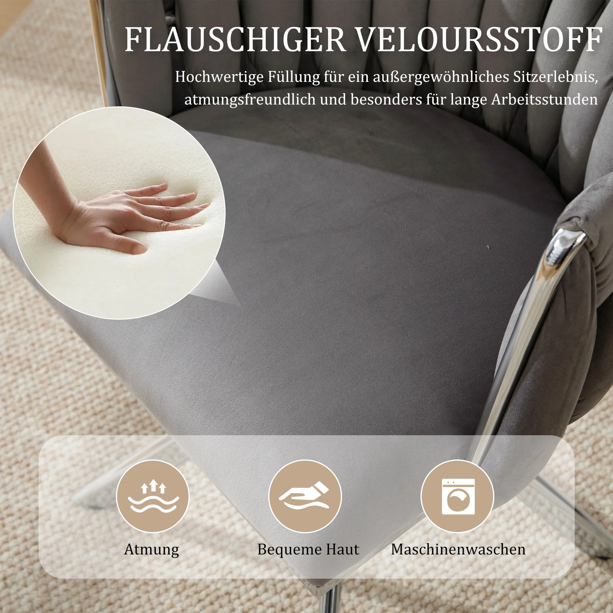 Velour Armchair, 180° Swivel, Ergonomic, Heavy-Duty Metal Frame - Image 8
