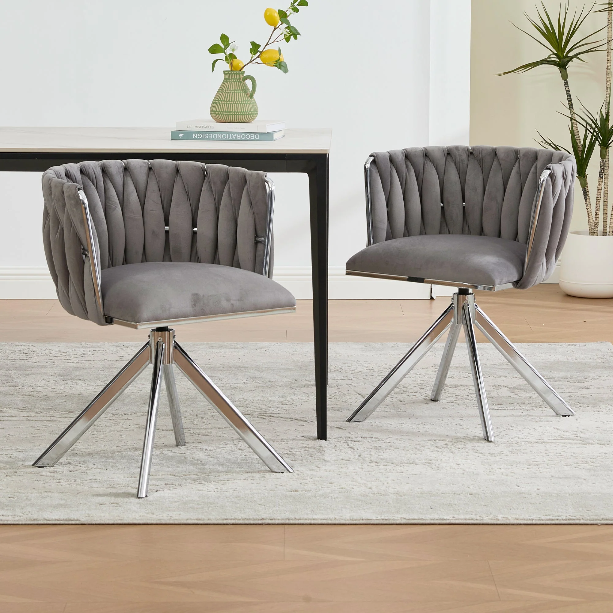 Velour Armchair, 180° Swivel, Ergonomic, Heavy-Duty Metal Frame (Set of 2) - Velour