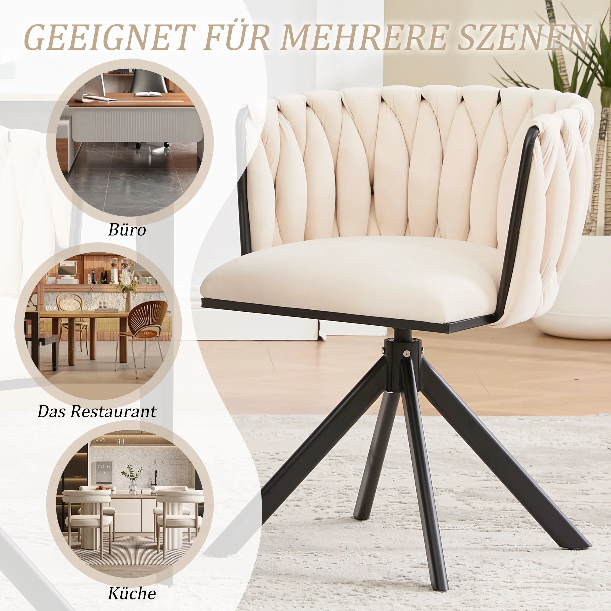 Velour Armchair | 180° Swivel Ergonomic Metal Frame | Set of 2, Velour - Image 6