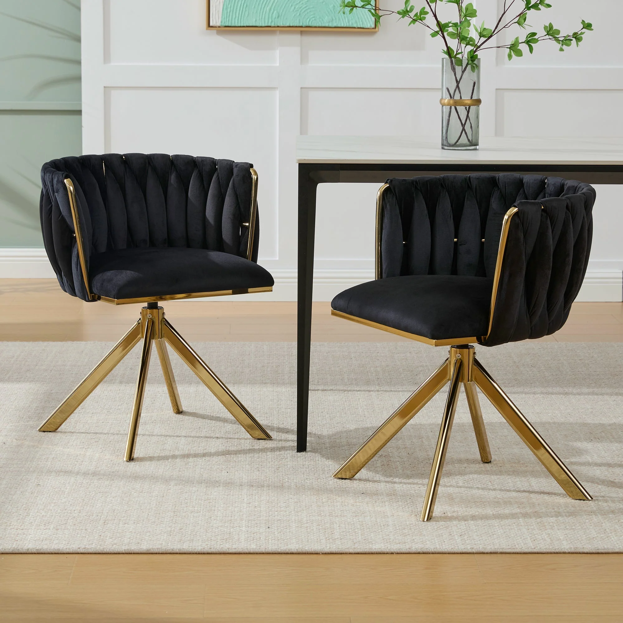 Velour Armchair, Swivel, Heavy-Duty Metal Frame (Set of 2)