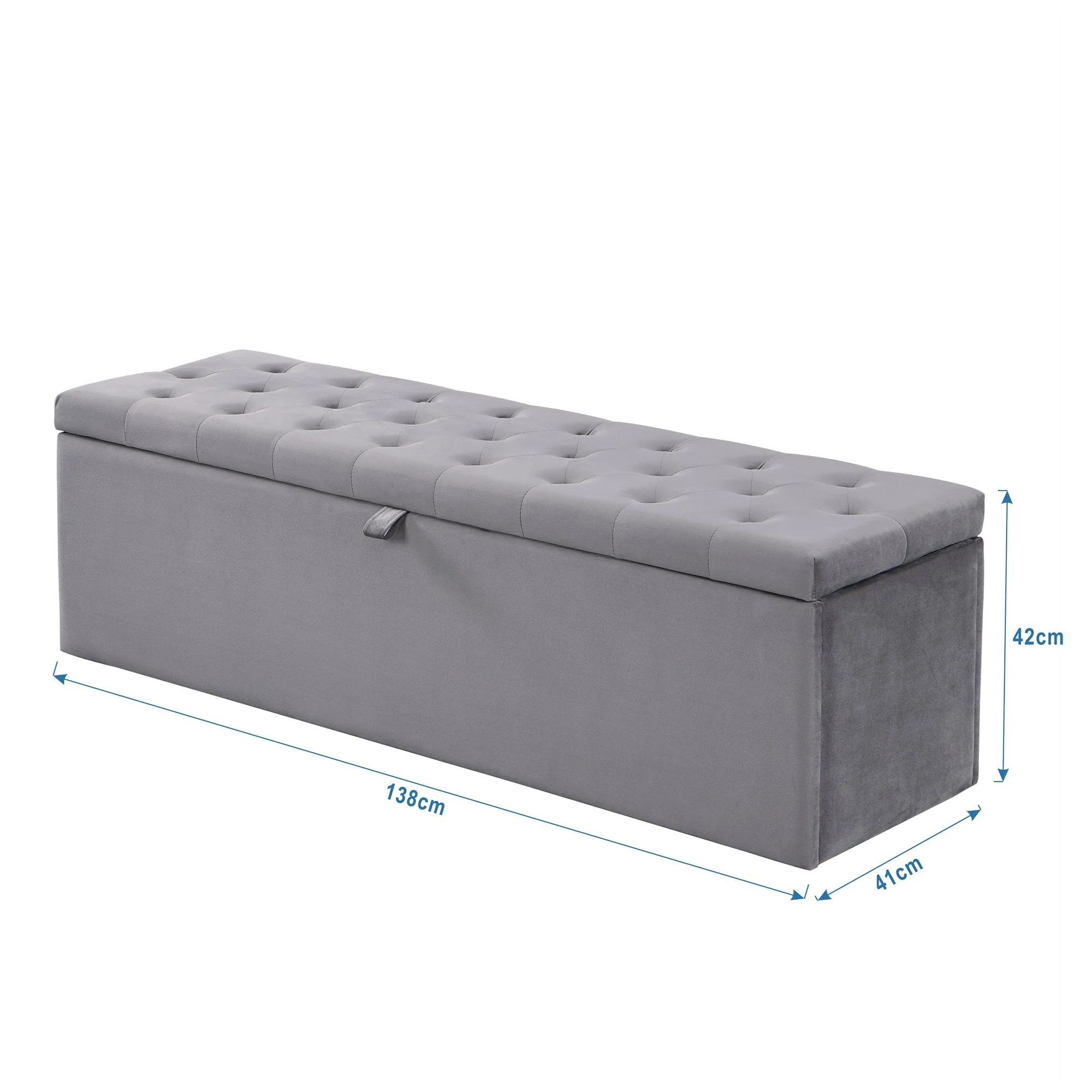 Velvet Bench Upholstered Storage 138x41x42cm - Grey - Image 3
