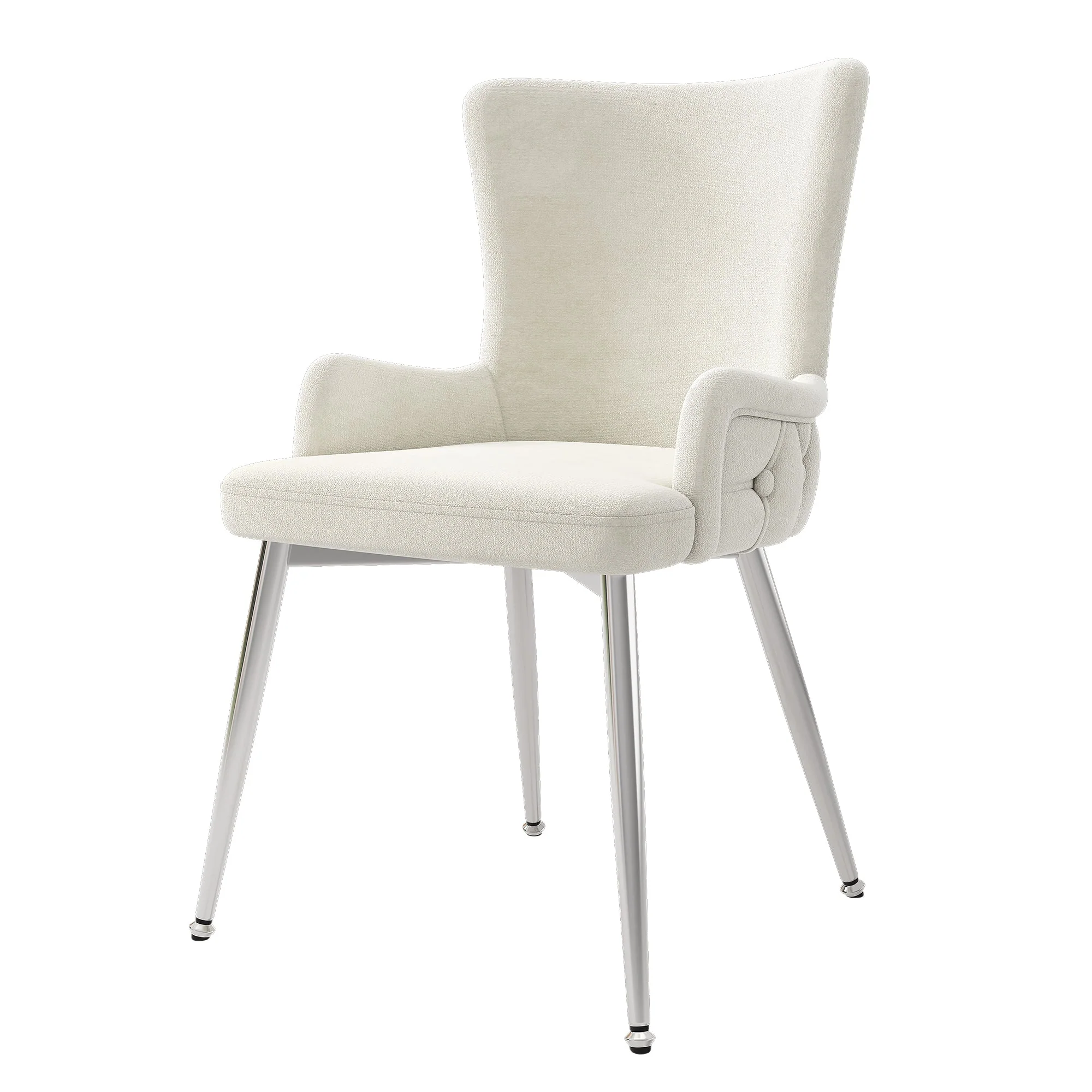 Velvet Chair Set of 2 Silver Metal Legs - Beige - Image 7