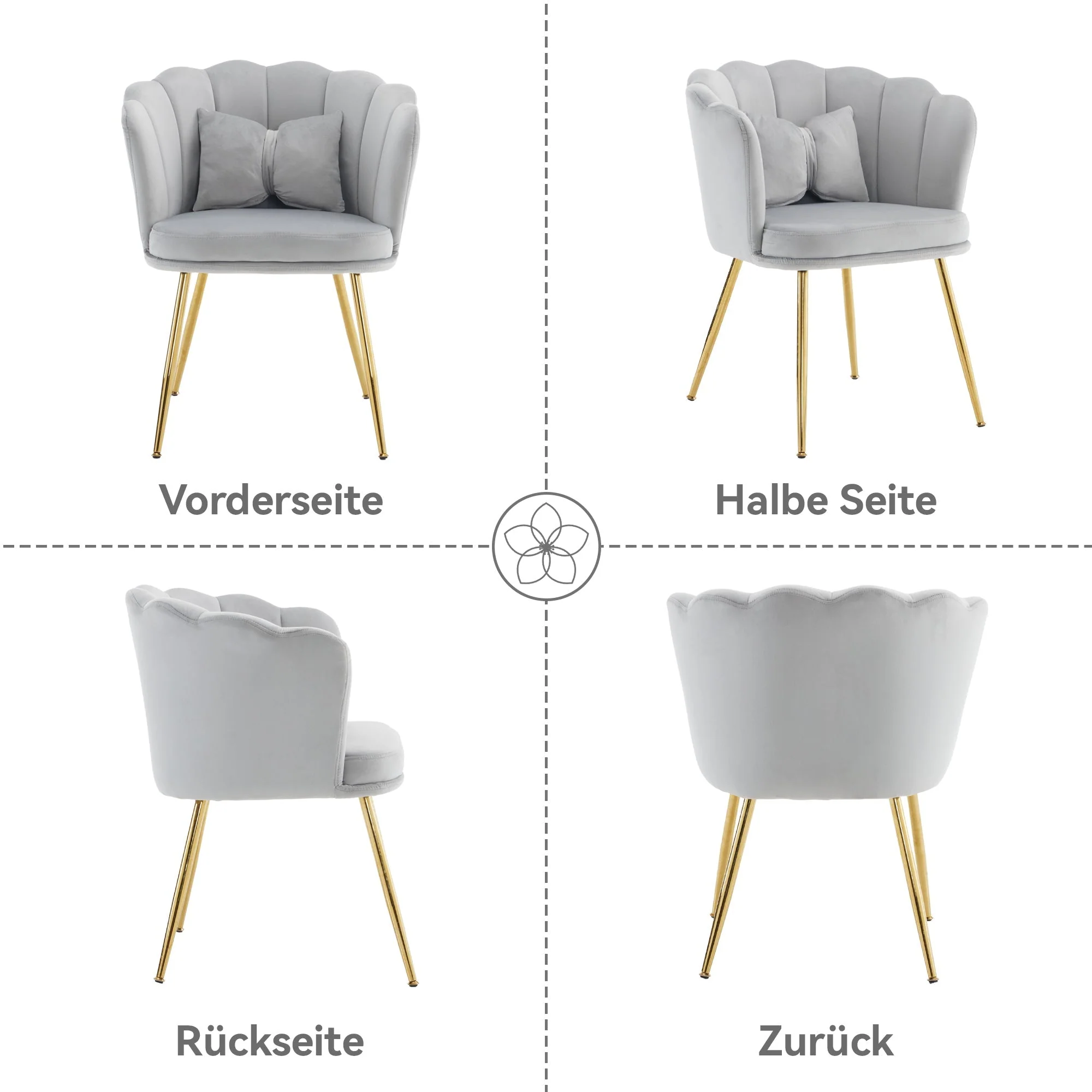 Velvet Chairs, Set of 2 Modern Upholstered with Petal Backs & Butterfly Cushions, Gold Metal Legs - Image 7