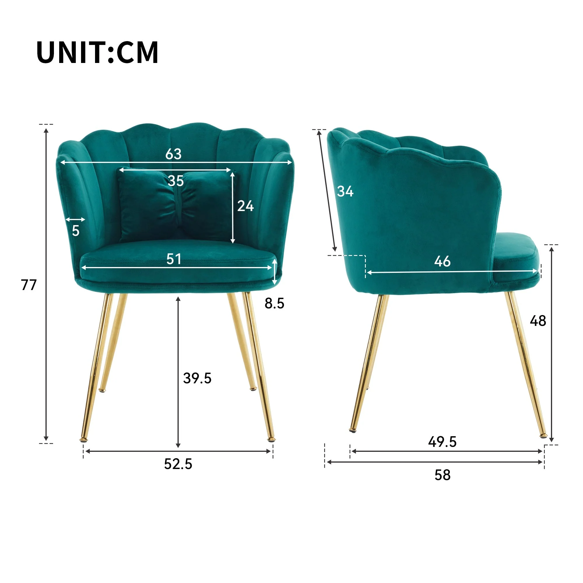 Velvet Chairs, Set of 4 Modern Upholstered with Petal Backs, Gold Metal Legs - Image 9
