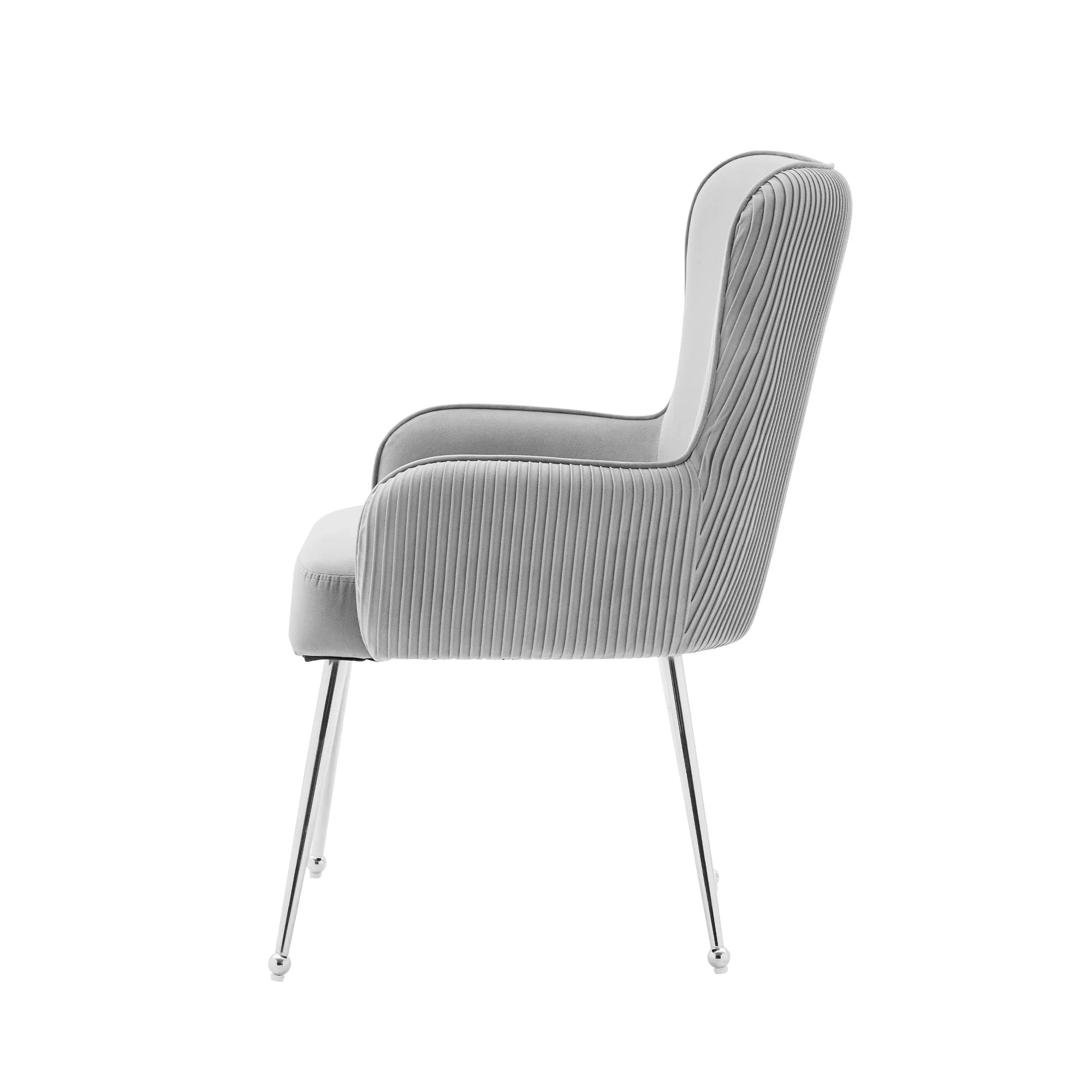 Velvet Dining Chair 2-Piece Set Armrests Adjustable Feet Lumbar Support - Grey - Image 10