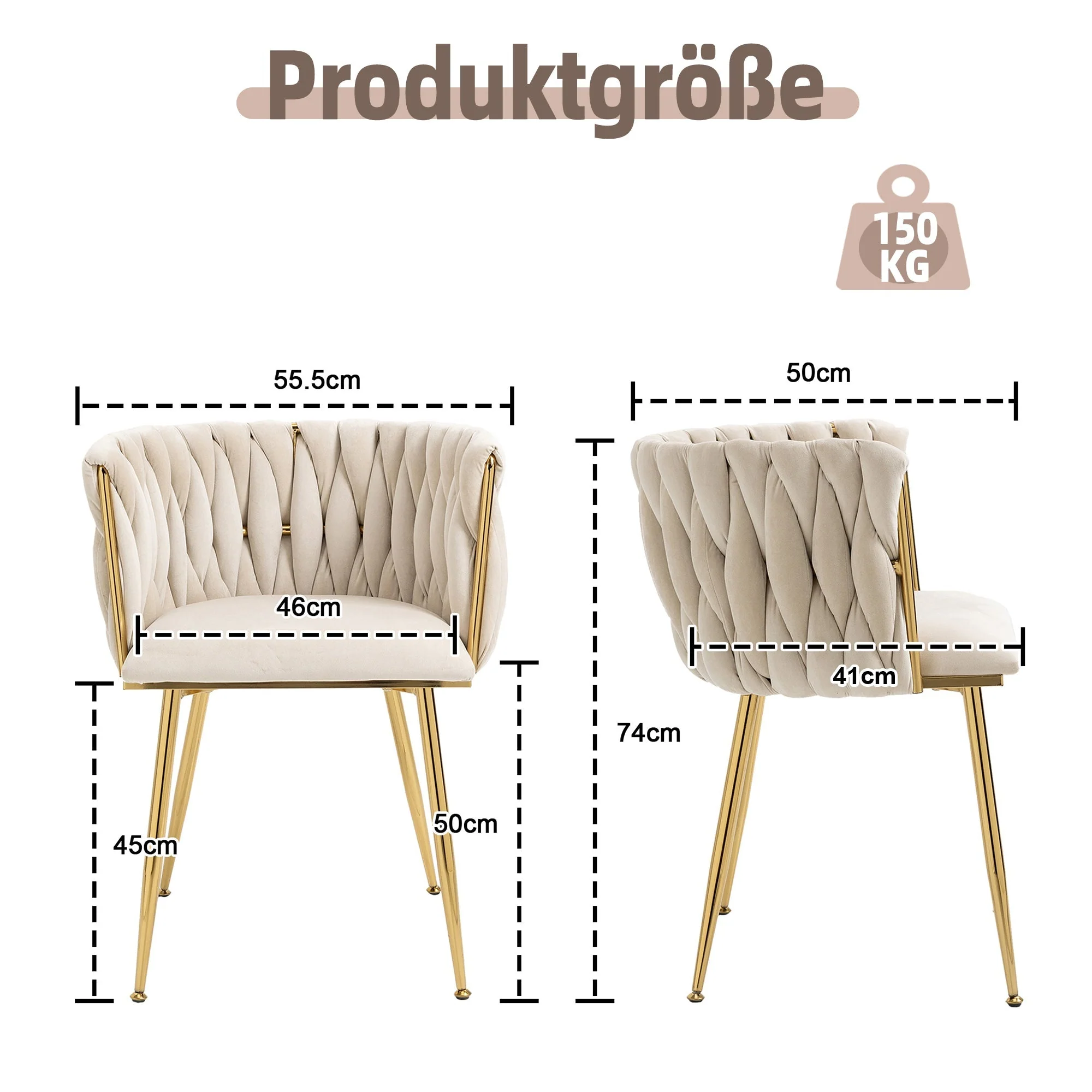 Velvet Dining Chair Set, Luxurious Modern with Gold Metal Legs, (Set of 2) - Image 2