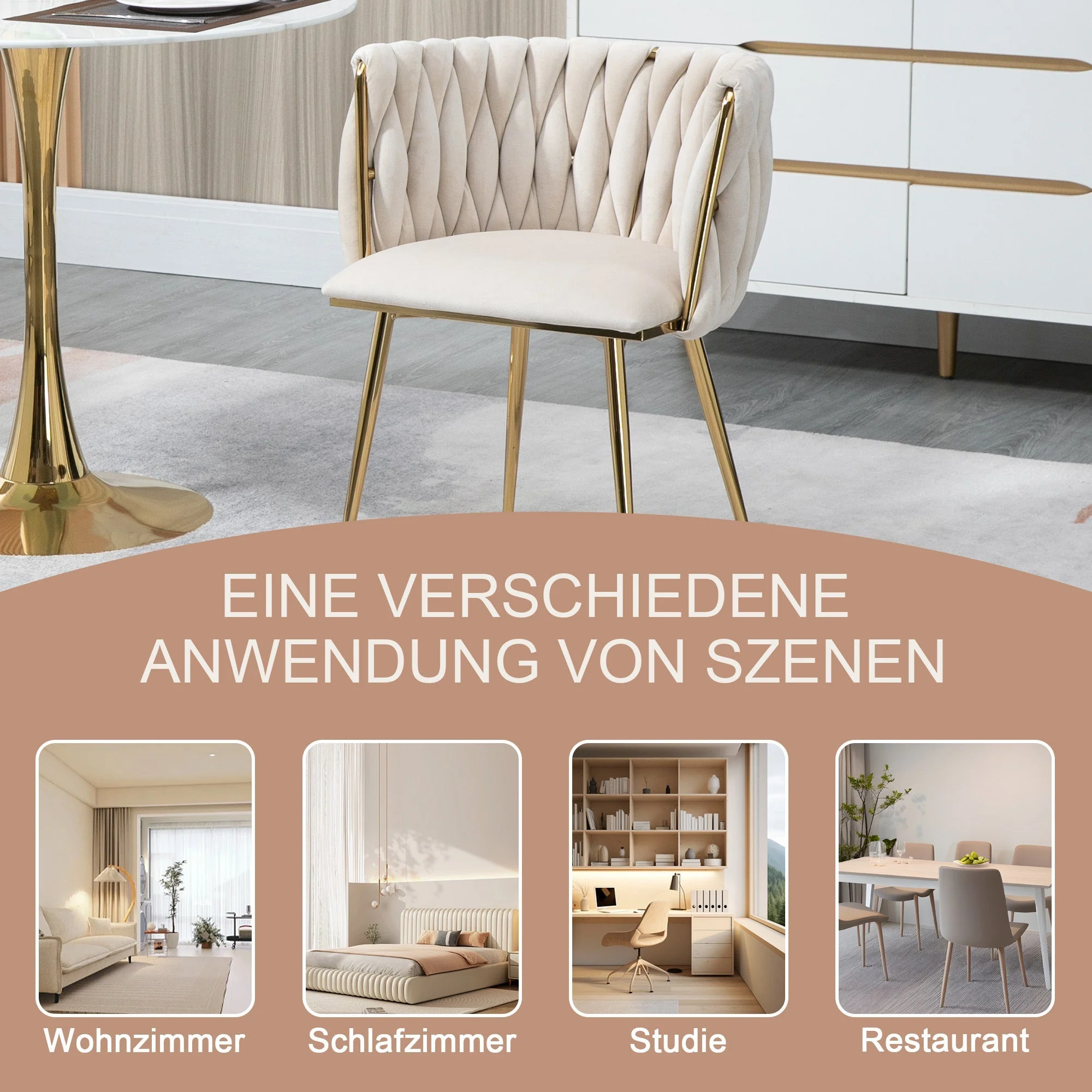 Velvet Dining Chair Set, Luxurious Modern with Gold Metal Legs, (Set of 2) - Image 9