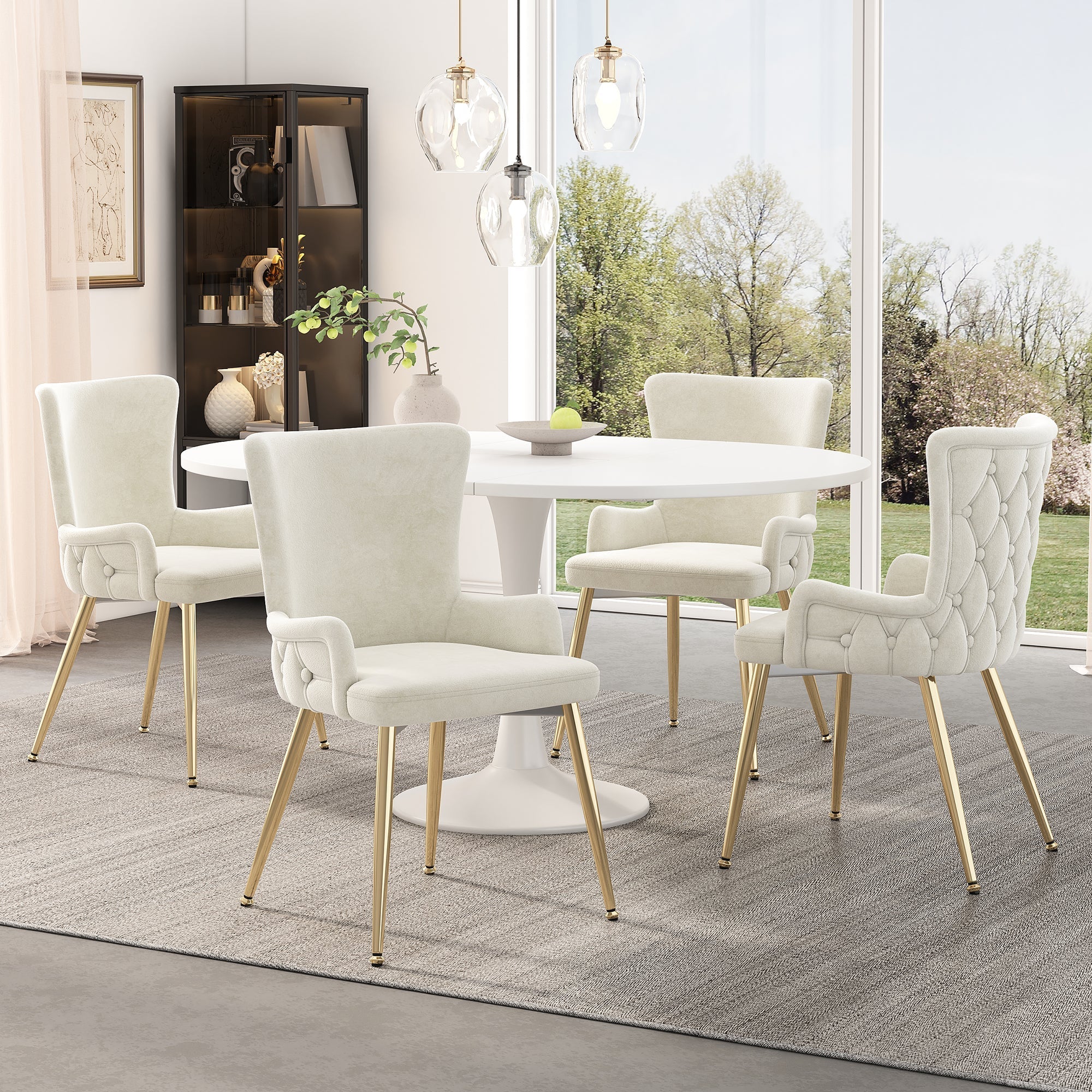 Velvet Dining Chair, Set of 2, Luxurious Lounge Chair with Gold Metal Legs, Beige - Image 2