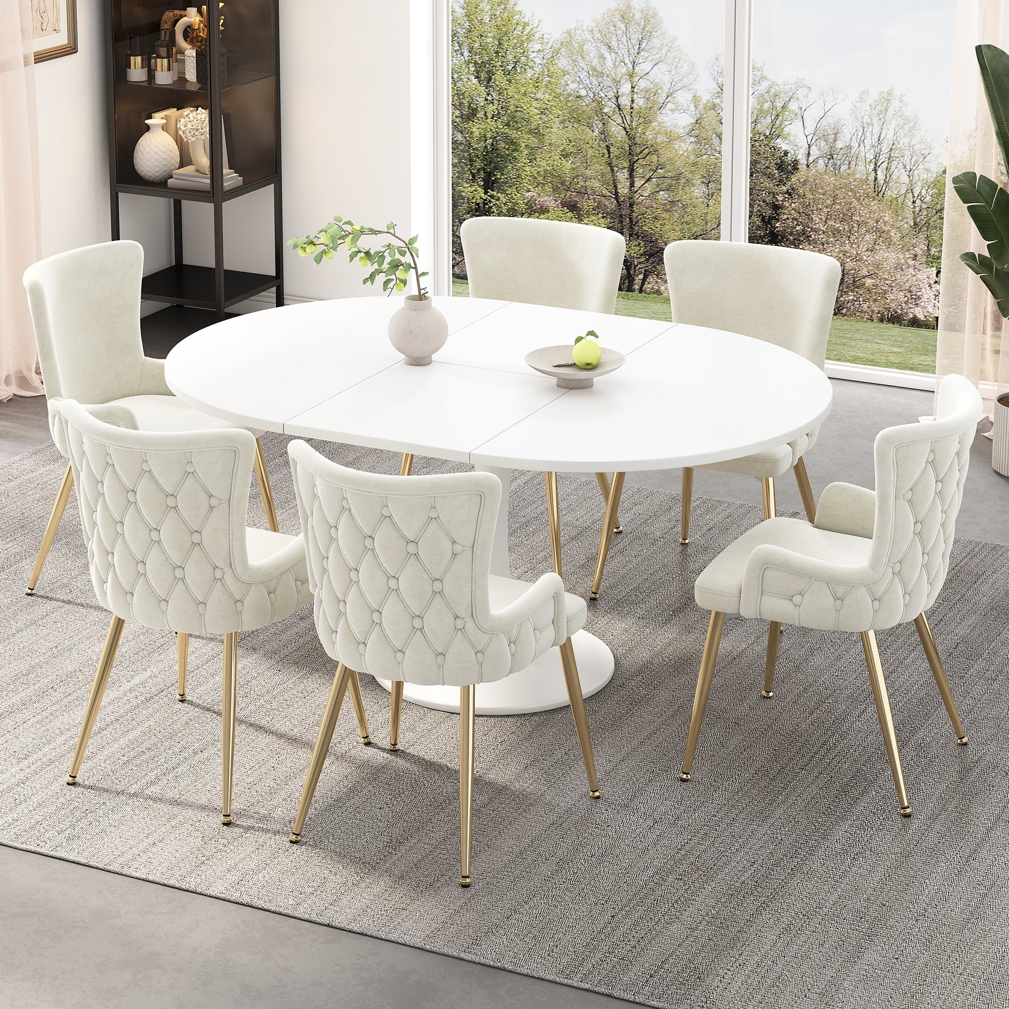 Velvet Dining Chair, Set of 2, Luxurious Lounge Chair with Gold Metal Legs, Beige - Image 3