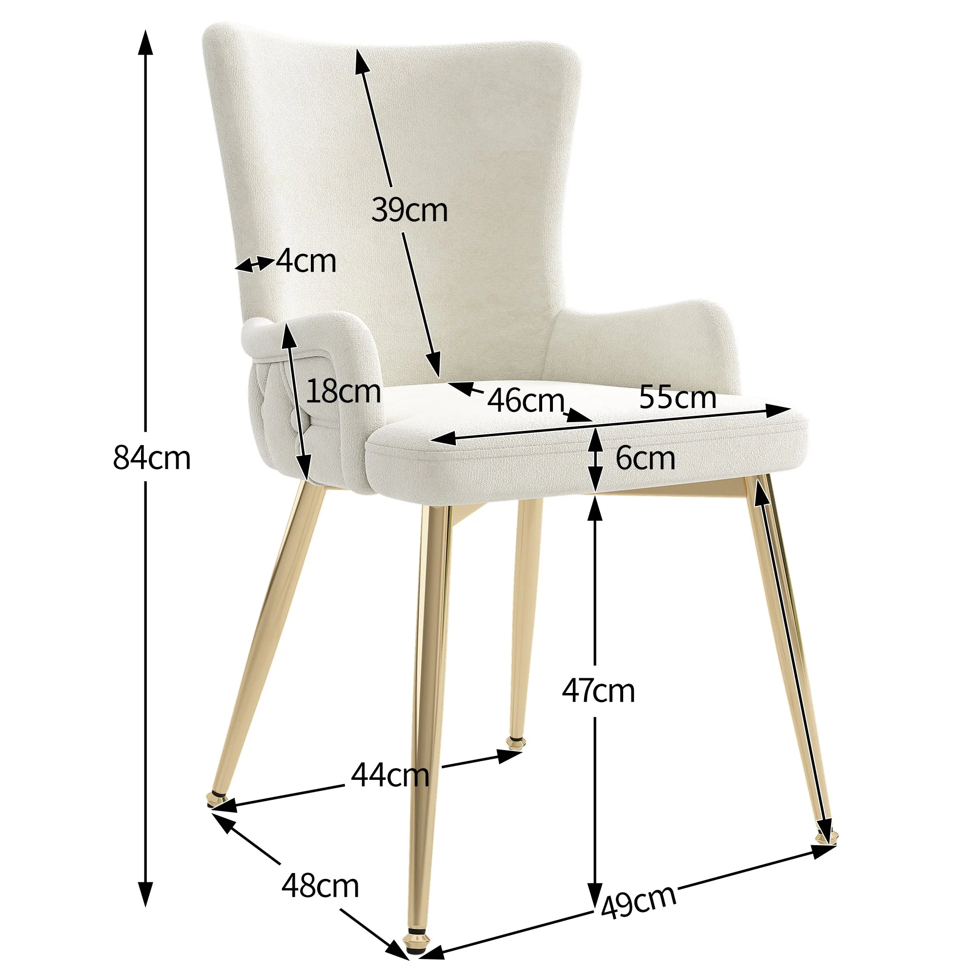 Velvet Dining Chair, Set of 2, Luxurious Lounge Chair with Gold Metal Legs, Beige - Image 6