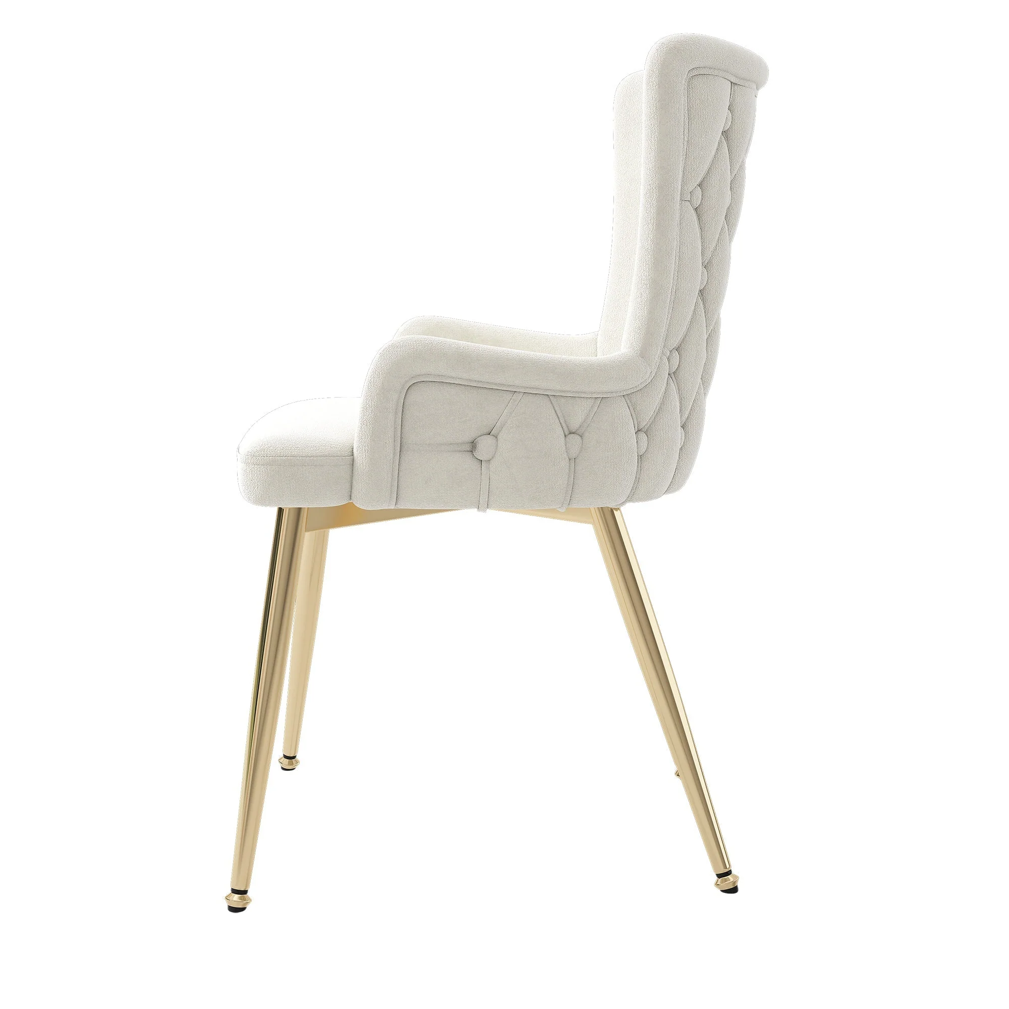 Velvet Dining Chair, Set of 2, Luxurious Lounge Chair with Gold Metal Legs, Beige - Image 9