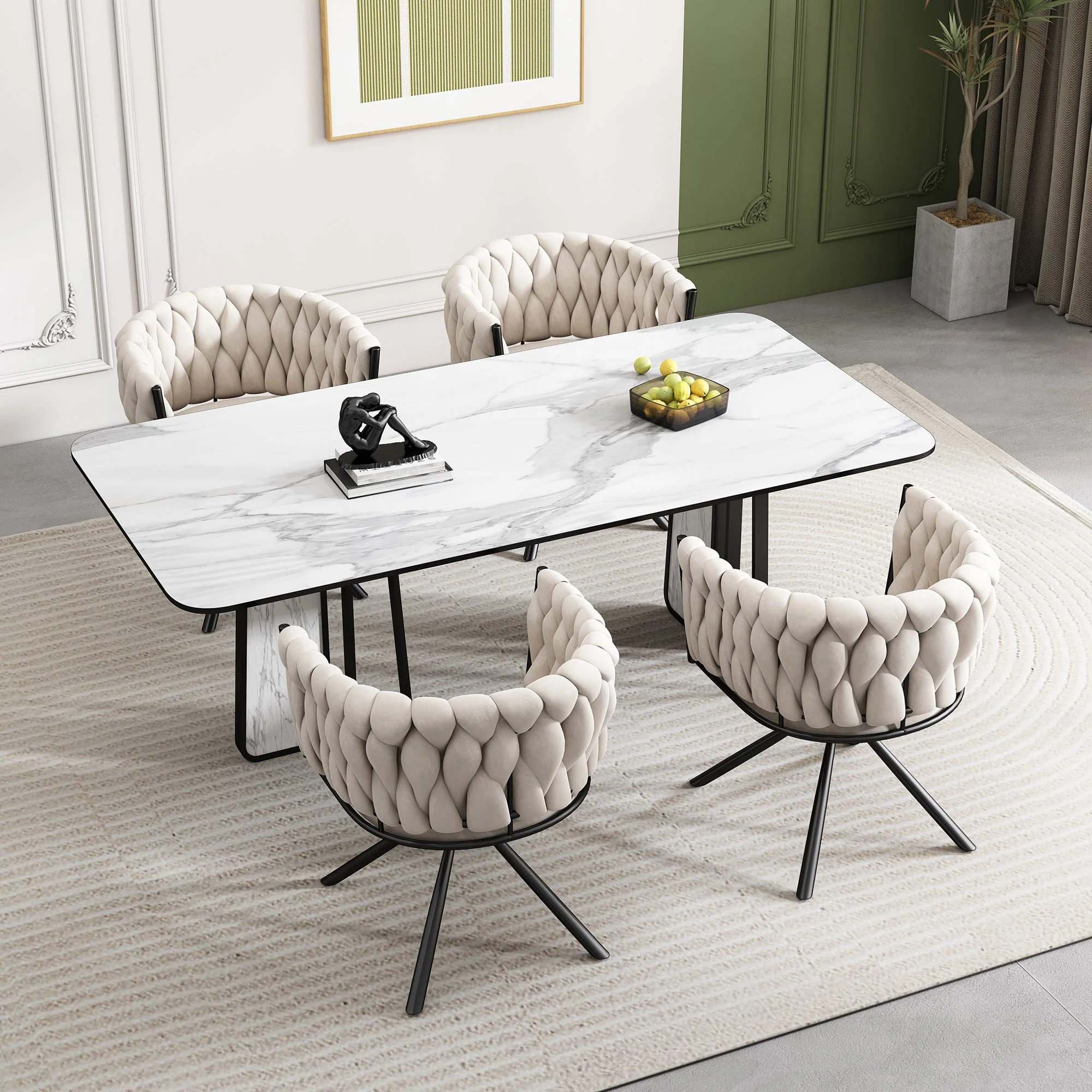 Velvet Dining Chair, Set of 2 Luxury Swivel Chairs with Metal Legs, Beige - Image 3
