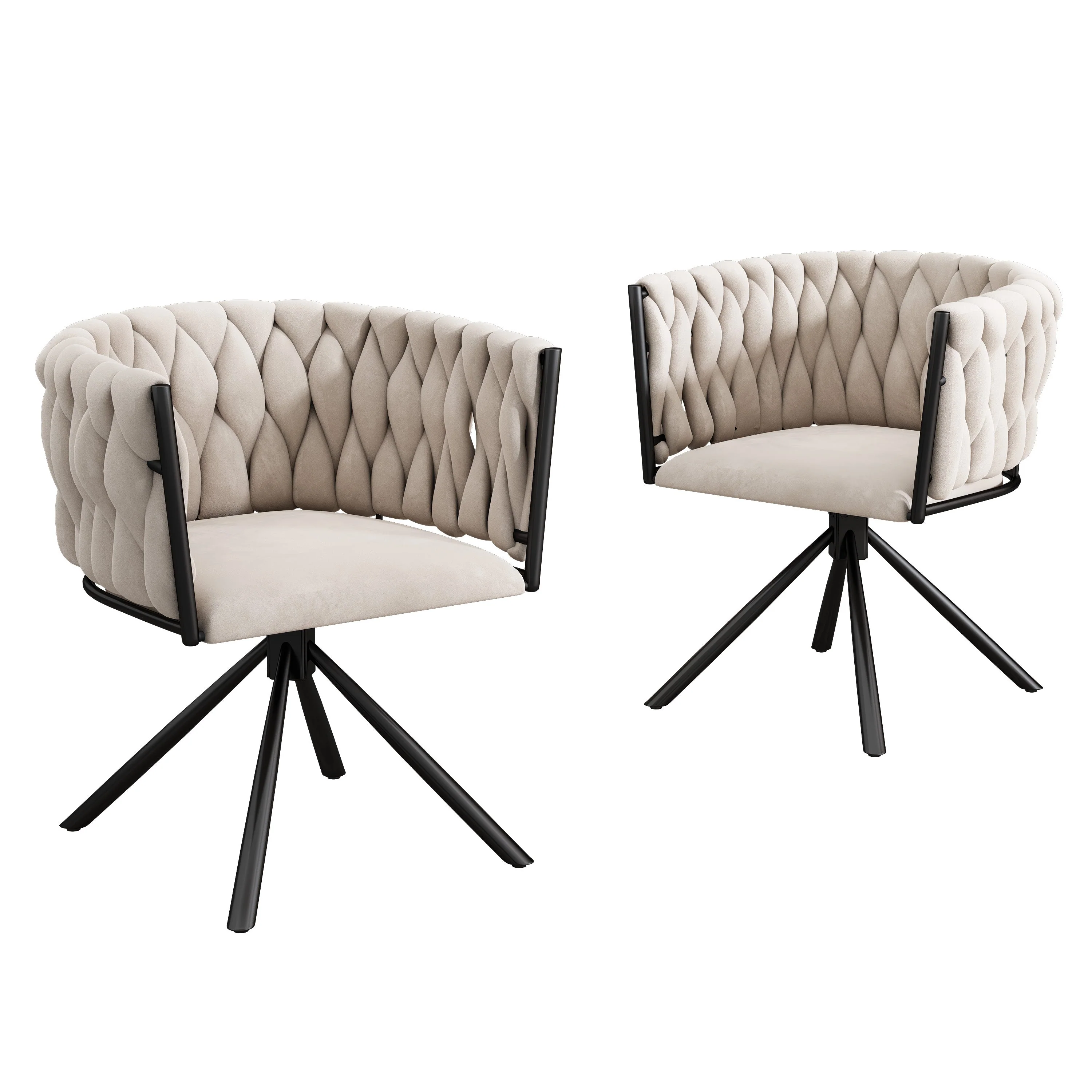 Velvet Dining Chair, Set of 2 Luxury Swivel Chairs with Metal Legs, Beige - Image 6