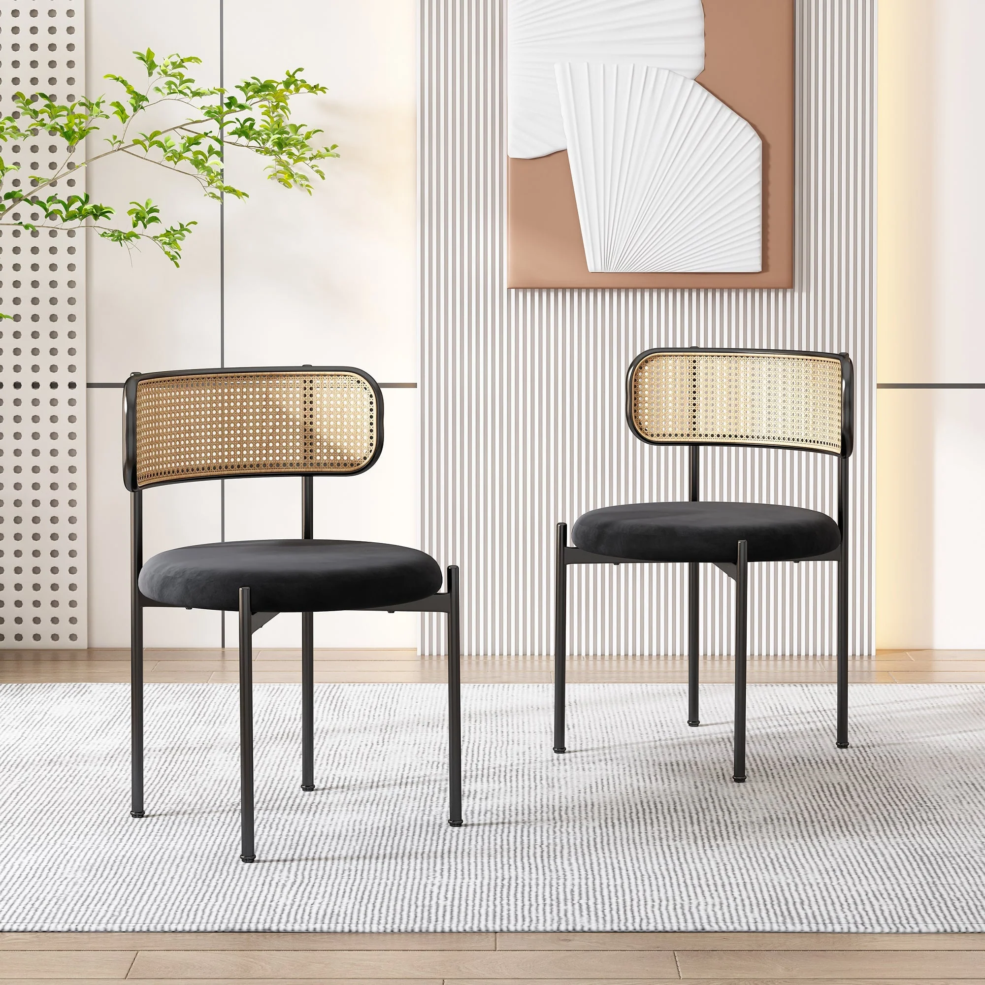 Velvet Dining Chair Set of 2, Modern Leisure with Metal Legs, Black - Image 2